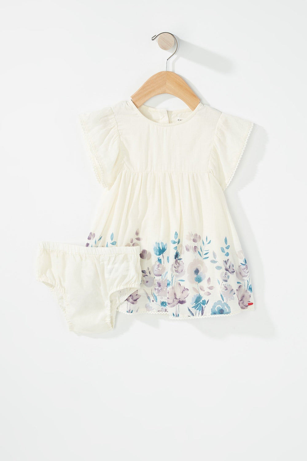Kids Robe crochetée fleurie plissée pour bébé fille Blanc cassé
