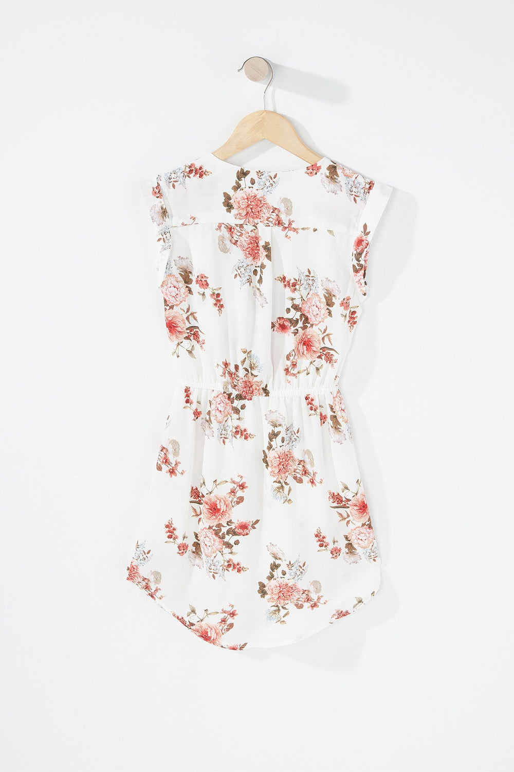 Kids Robe fleurie à ourlet arrondi et taille coulissante avec demi-fermeture à glissière pour fille Blanc cassé