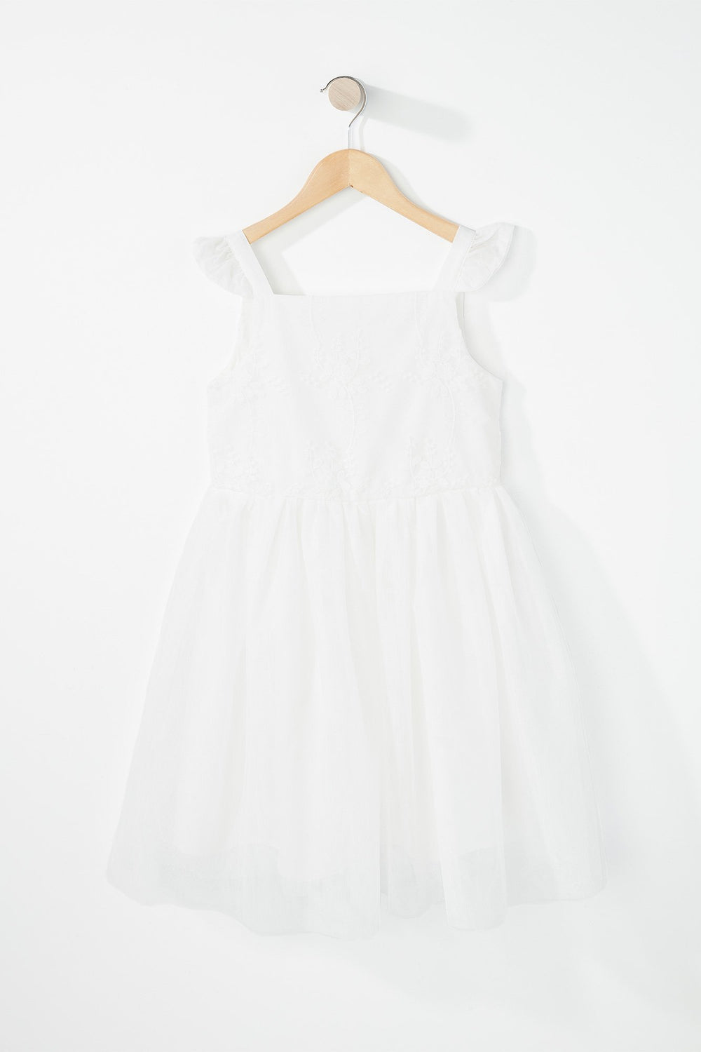 Kids Robe plissée en filet et dentelle fleurie pour fille Blanc cassé