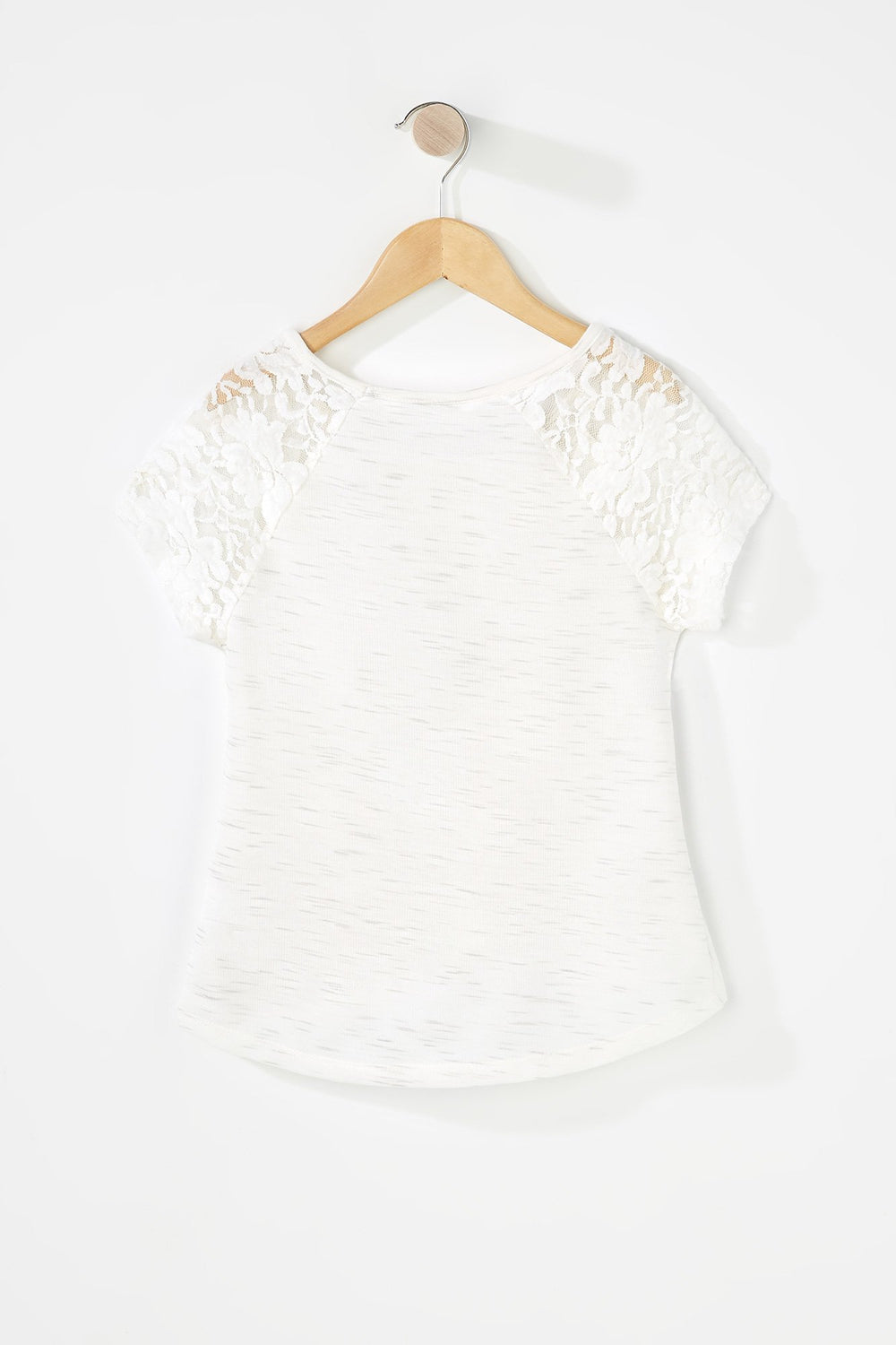 Kids T-shirt noué devant avec manches en dentelle et collier pour fille Blanc cassé