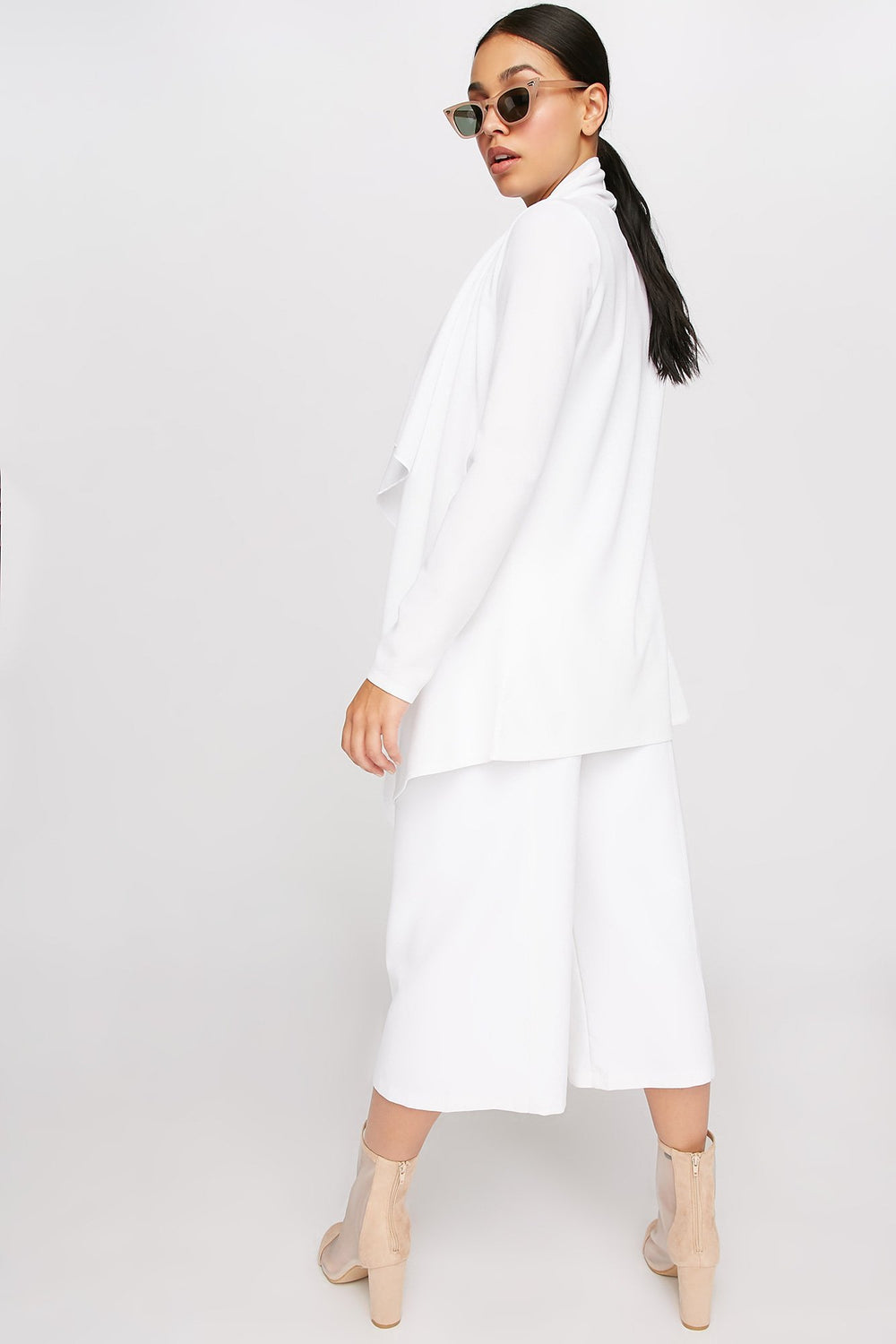 Women Blazer asymétrique ouvert Blanc