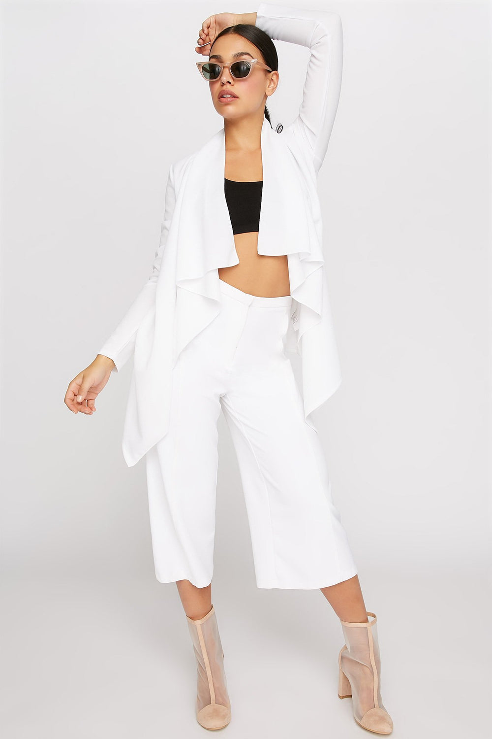 Women Blazer asymétrique ouvert Blanc