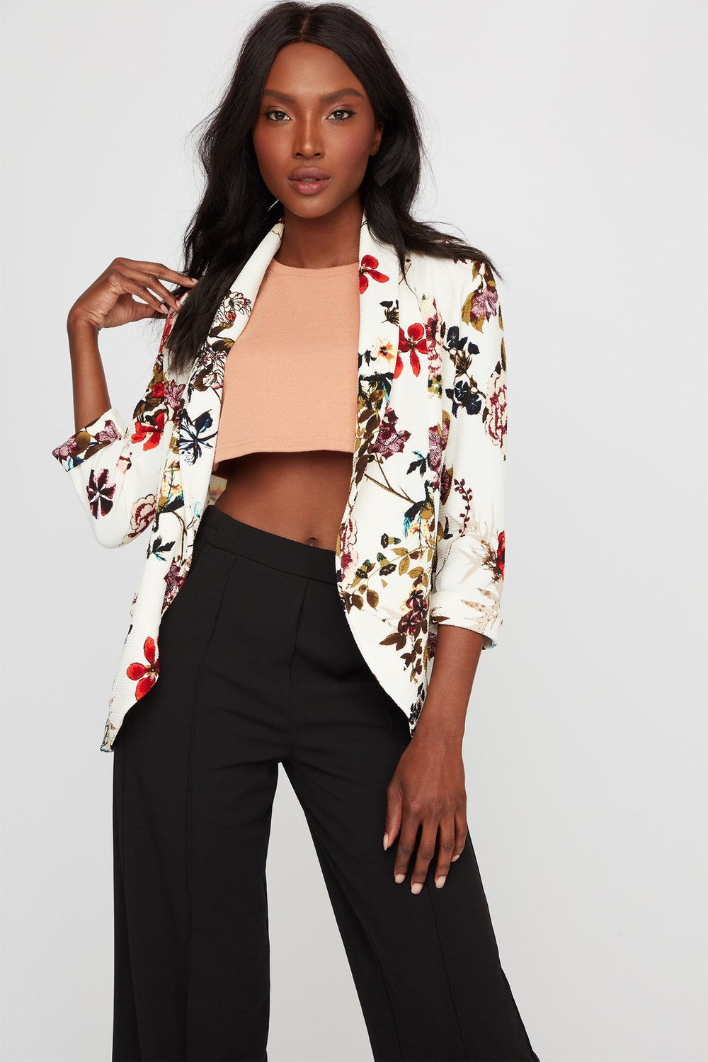 Women Blazer ouvert imprimé Blanc