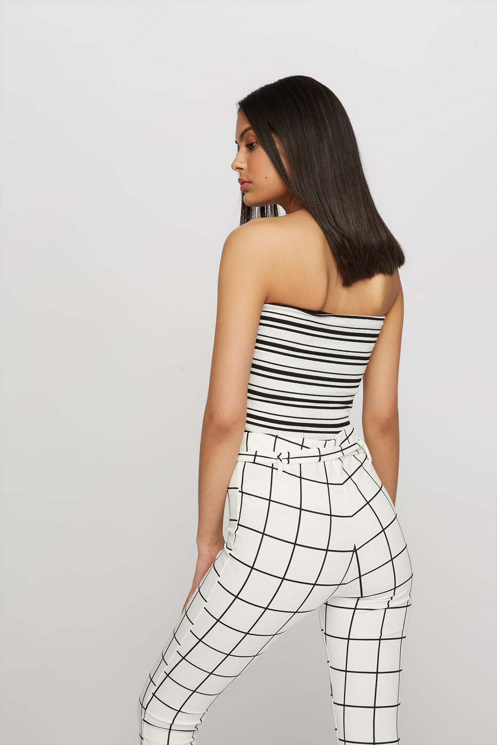 Women Bustier tubulaire côtelé rayé Blanc