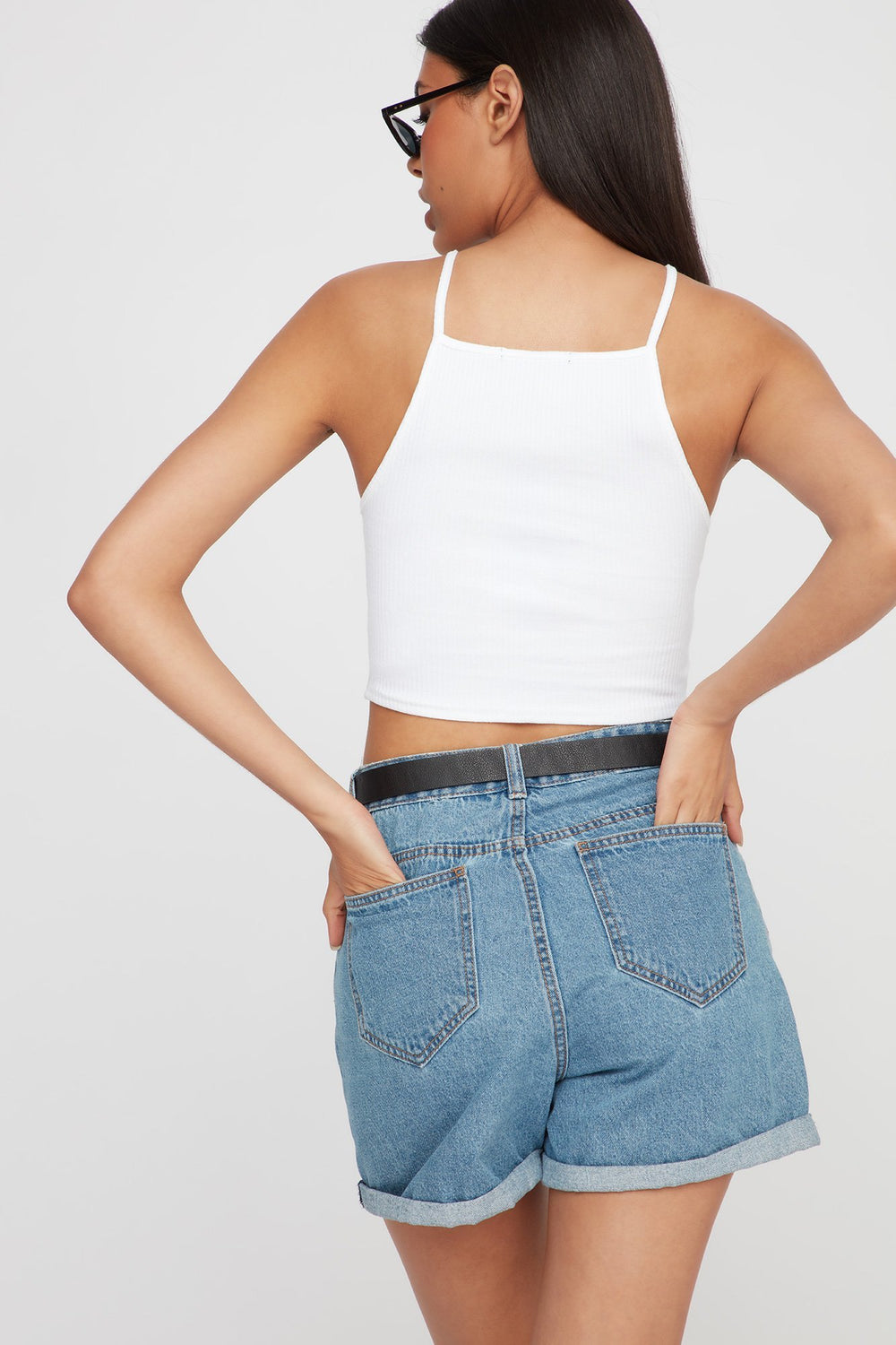 Women Camisole courte côtelée Blanc