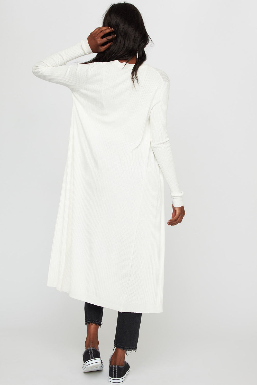 Women Cardigan long ouvert côtelé Blanc