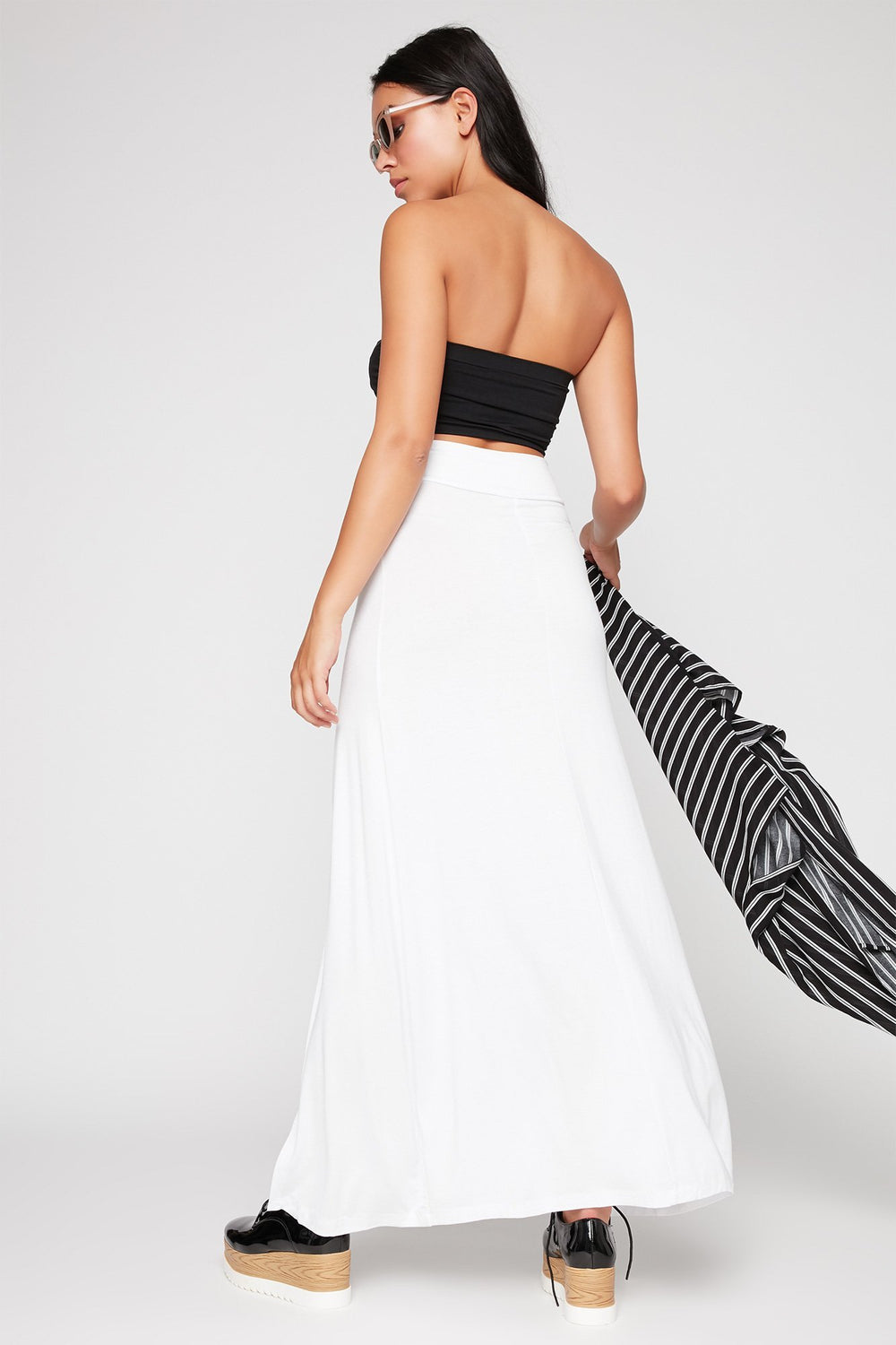 Women Jupe maxi à taille haute Blanc
