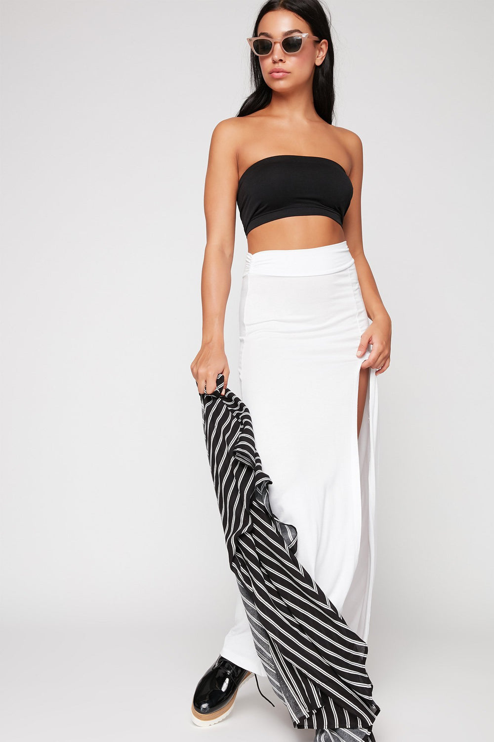 Women Jupe maxi à taille haute Blanc