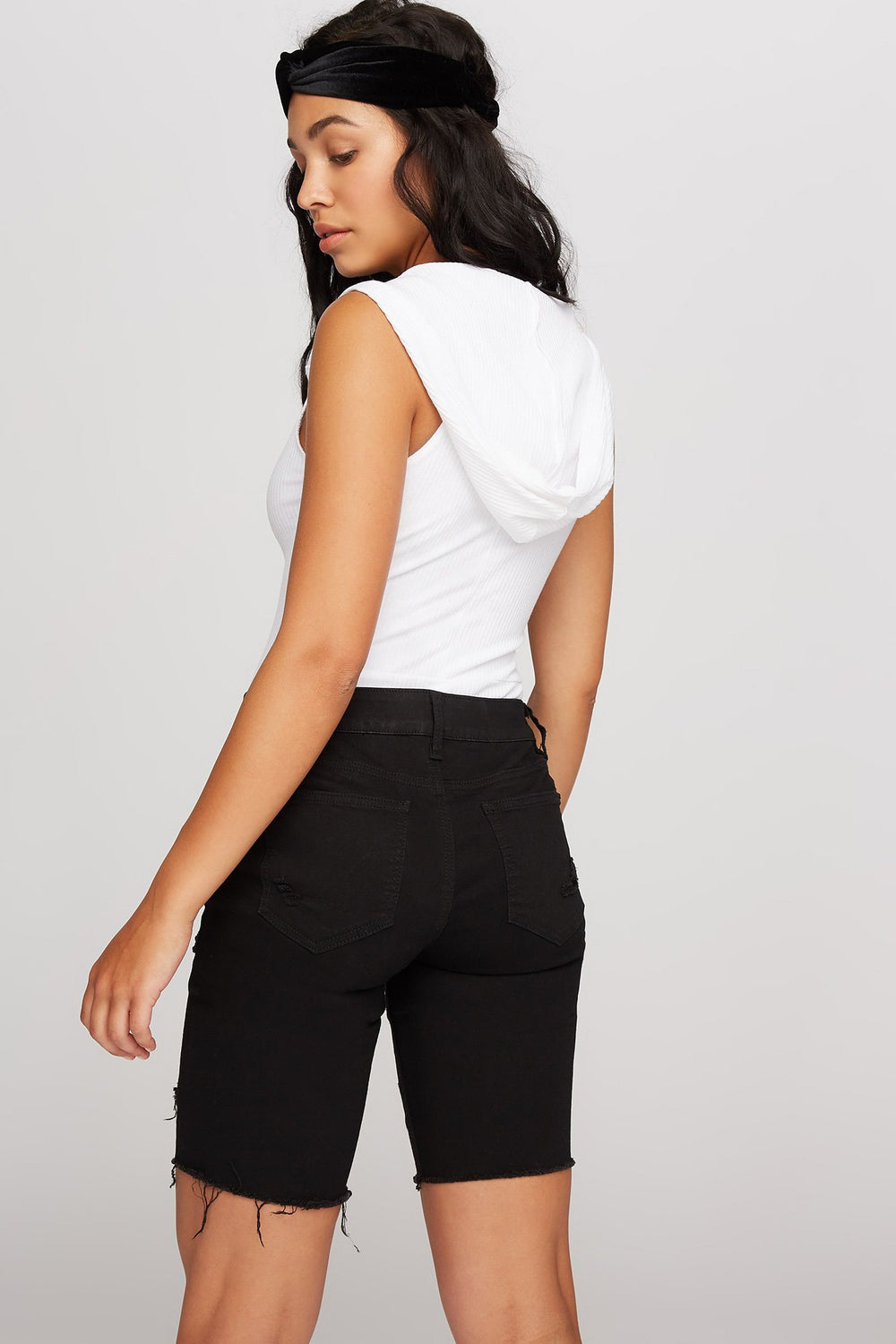 Women Maillot boutonné côtelé à capuchon Blanc