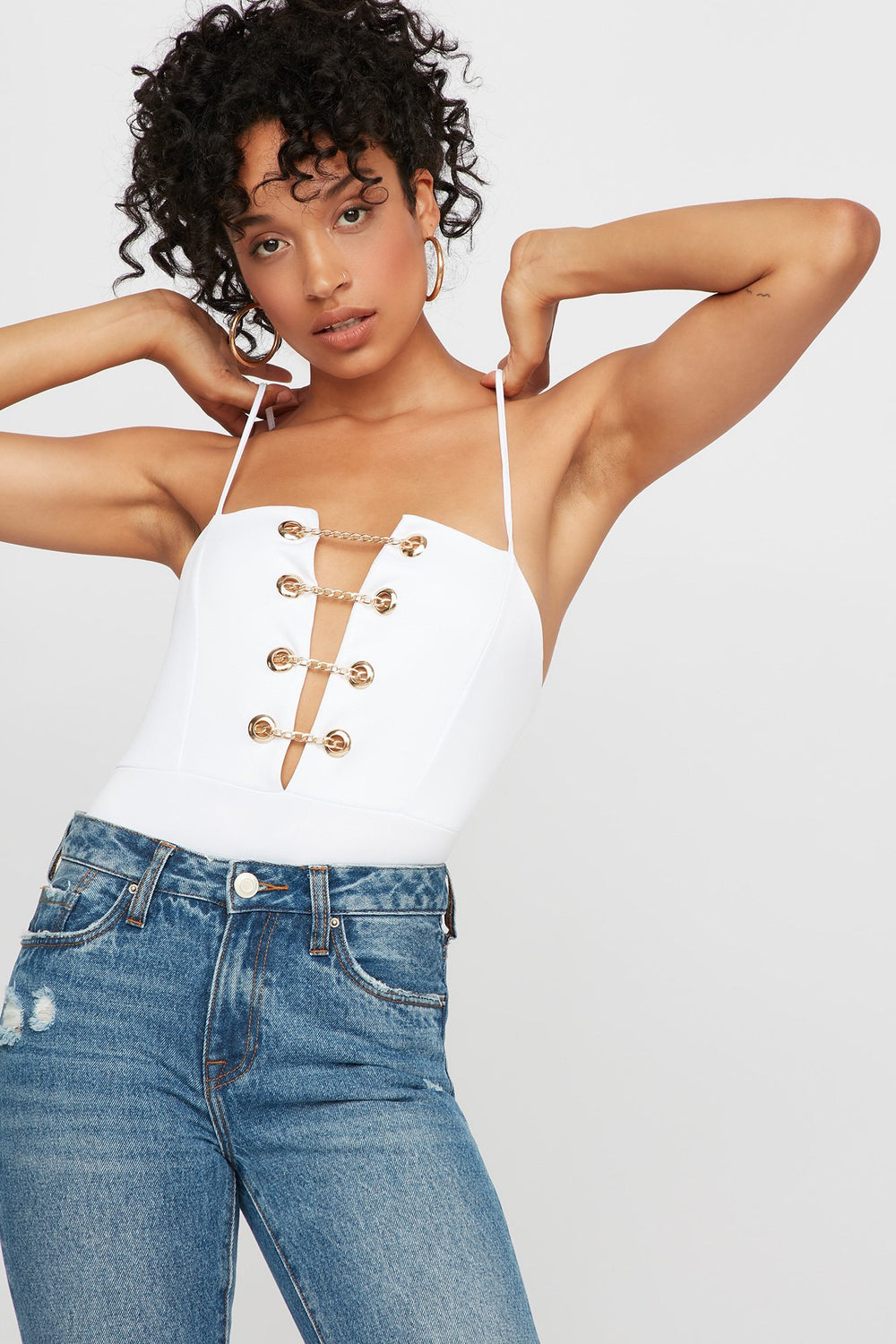 Women Maillot de style plongée avec chaîne avant Blanc