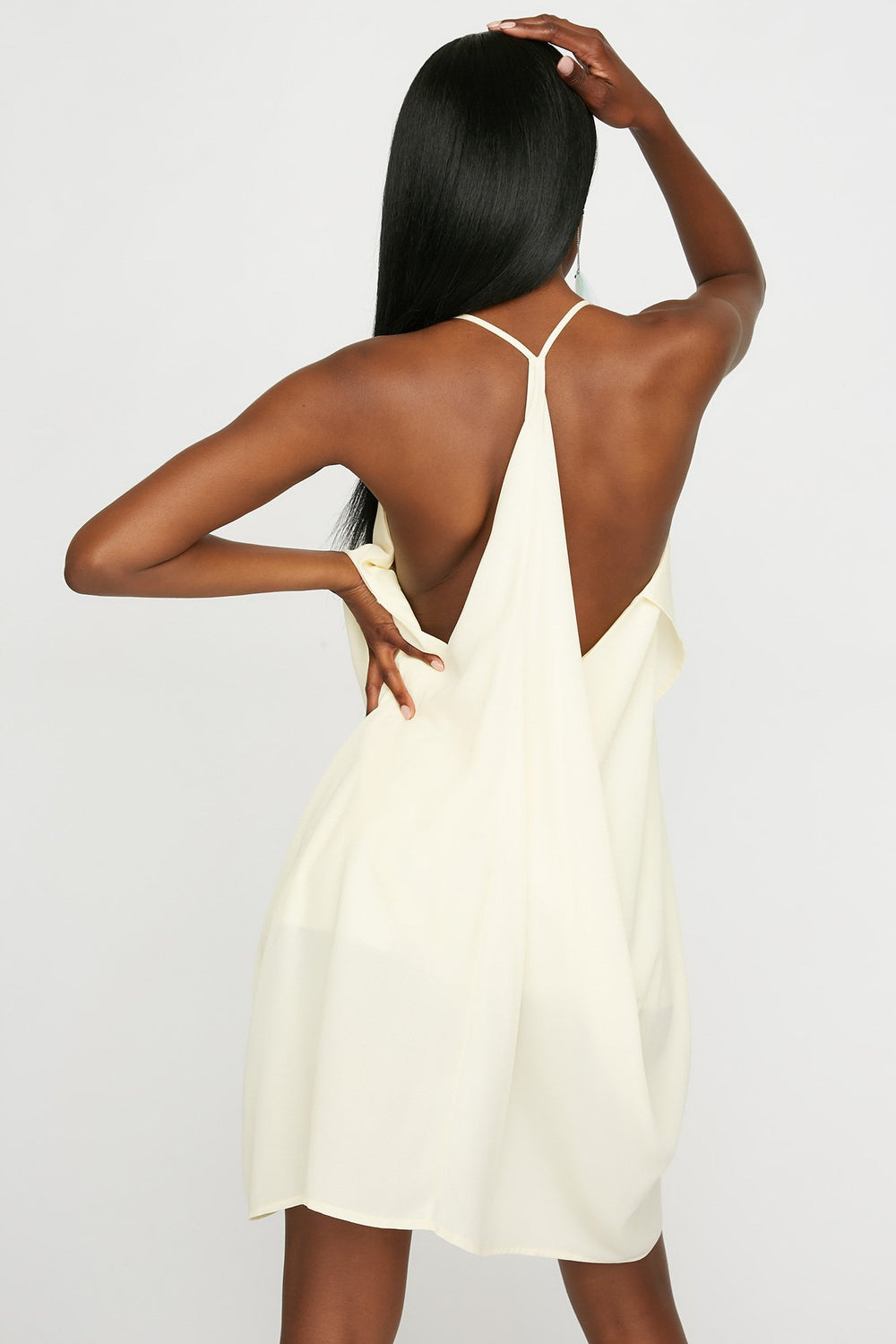 Women Minirobe cache-cur volantée à encolure en V Blanc