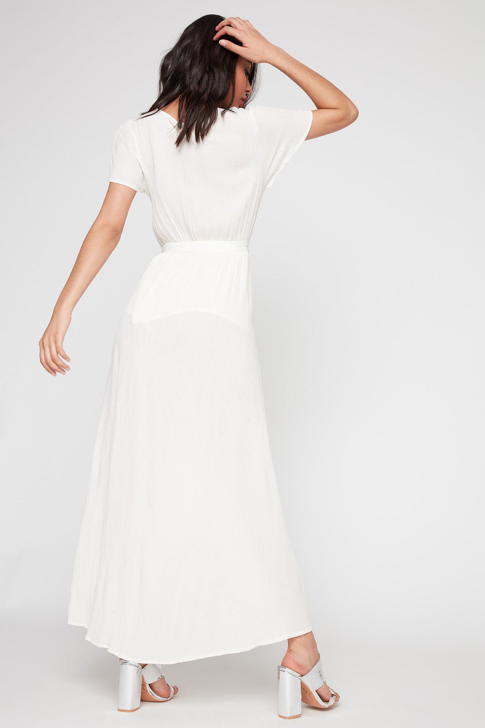 Women Robe cache-cur maxi légère à manches courtes Blanc