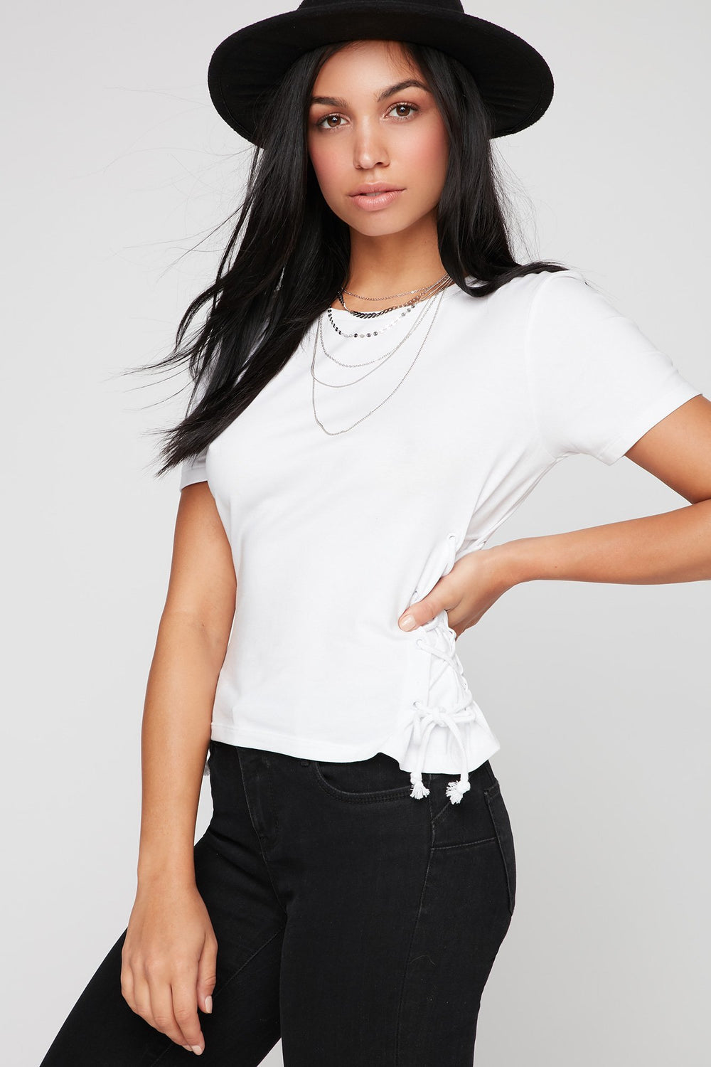 Women T-shirt lacé sur les côtés Blanc