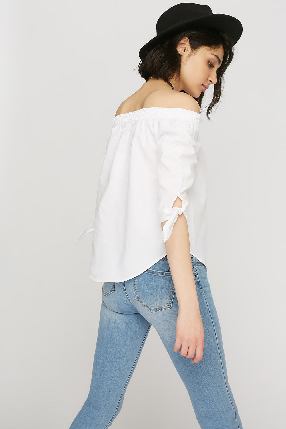 women Blouse à manches avec attaches et épaules dénudées Blanc