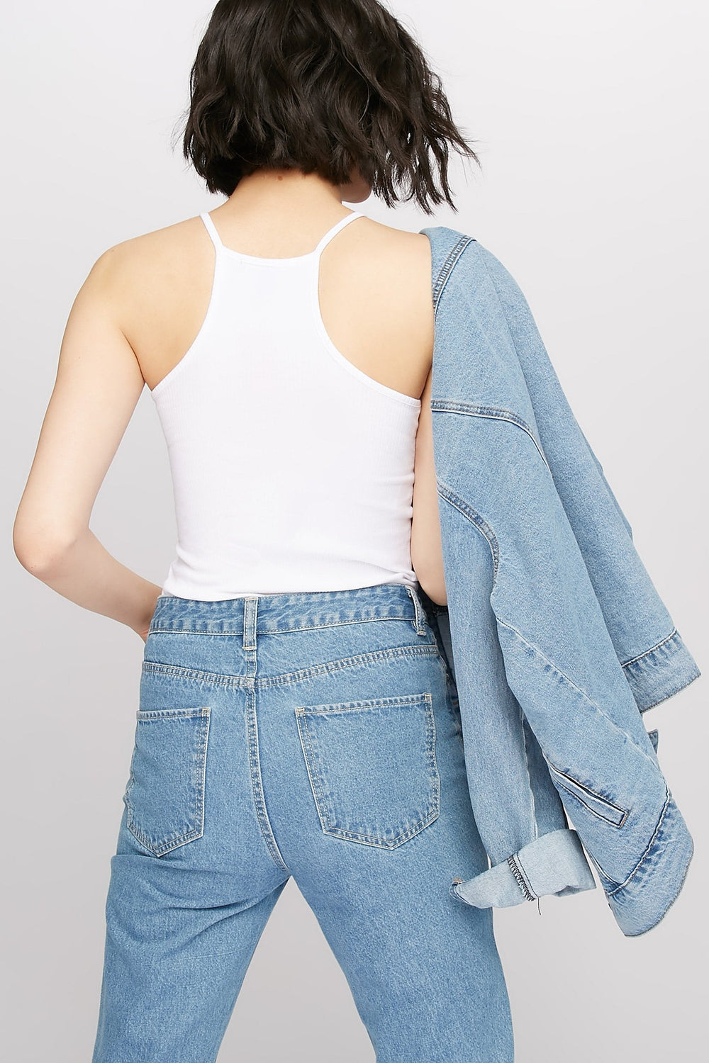 Women Camisole côtelée à col roulé Blanc