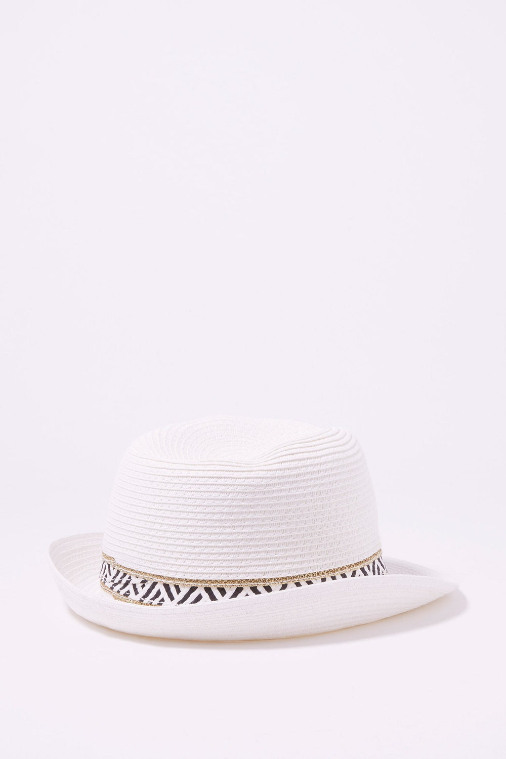 Women Chapeau fédora en paille avec bande à motif scintillant Blanc