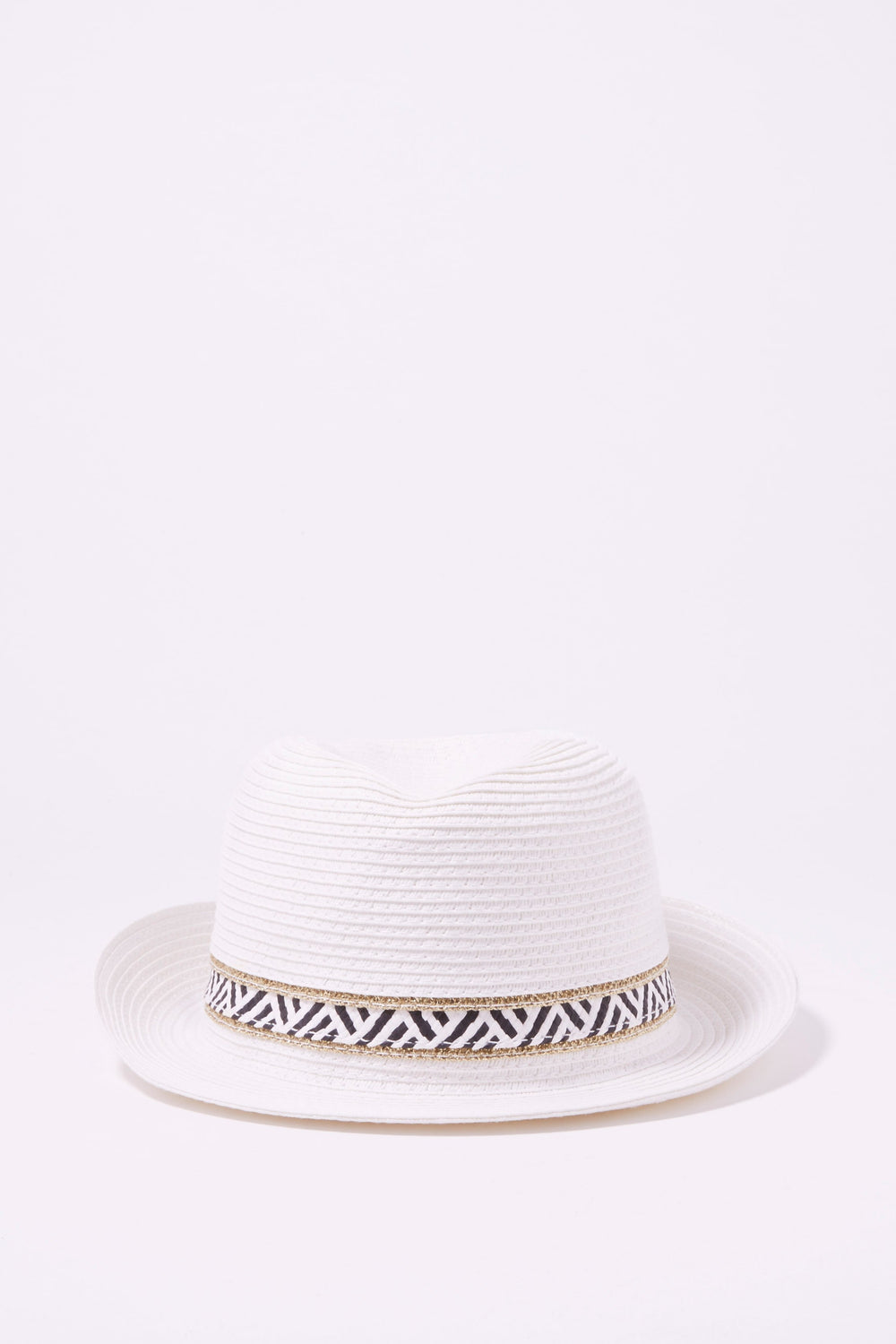Women Chapeau fédora en paille avec bande à motif scintillant Blanc