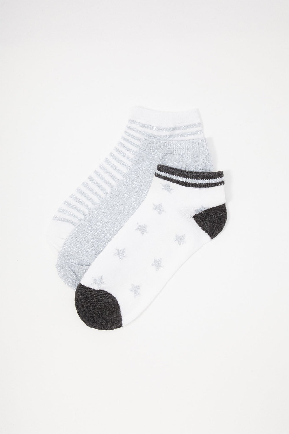 Women Chausettes rayées scintillantes à motif d'étoiles (3 paires) Blanc