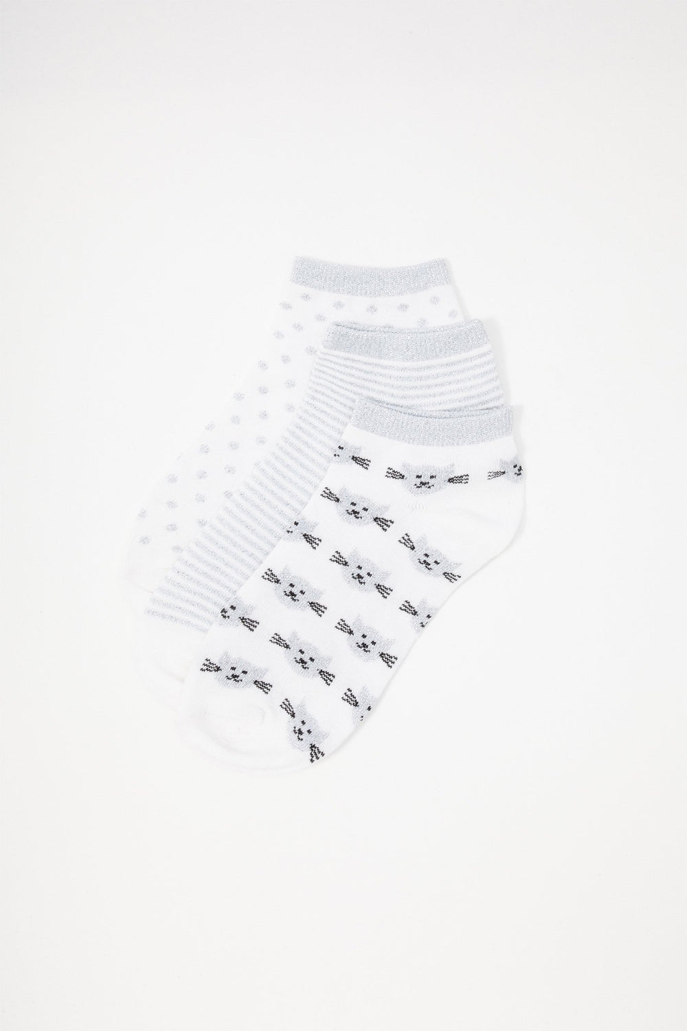 Women Chaussettes à pois scintillants Chat (3 paires) Blanc