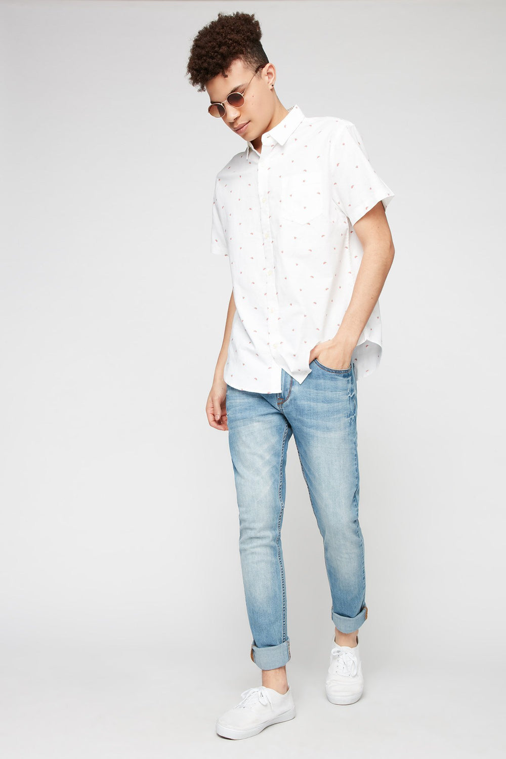 Men Chemise boutonnée imprimée Blanc