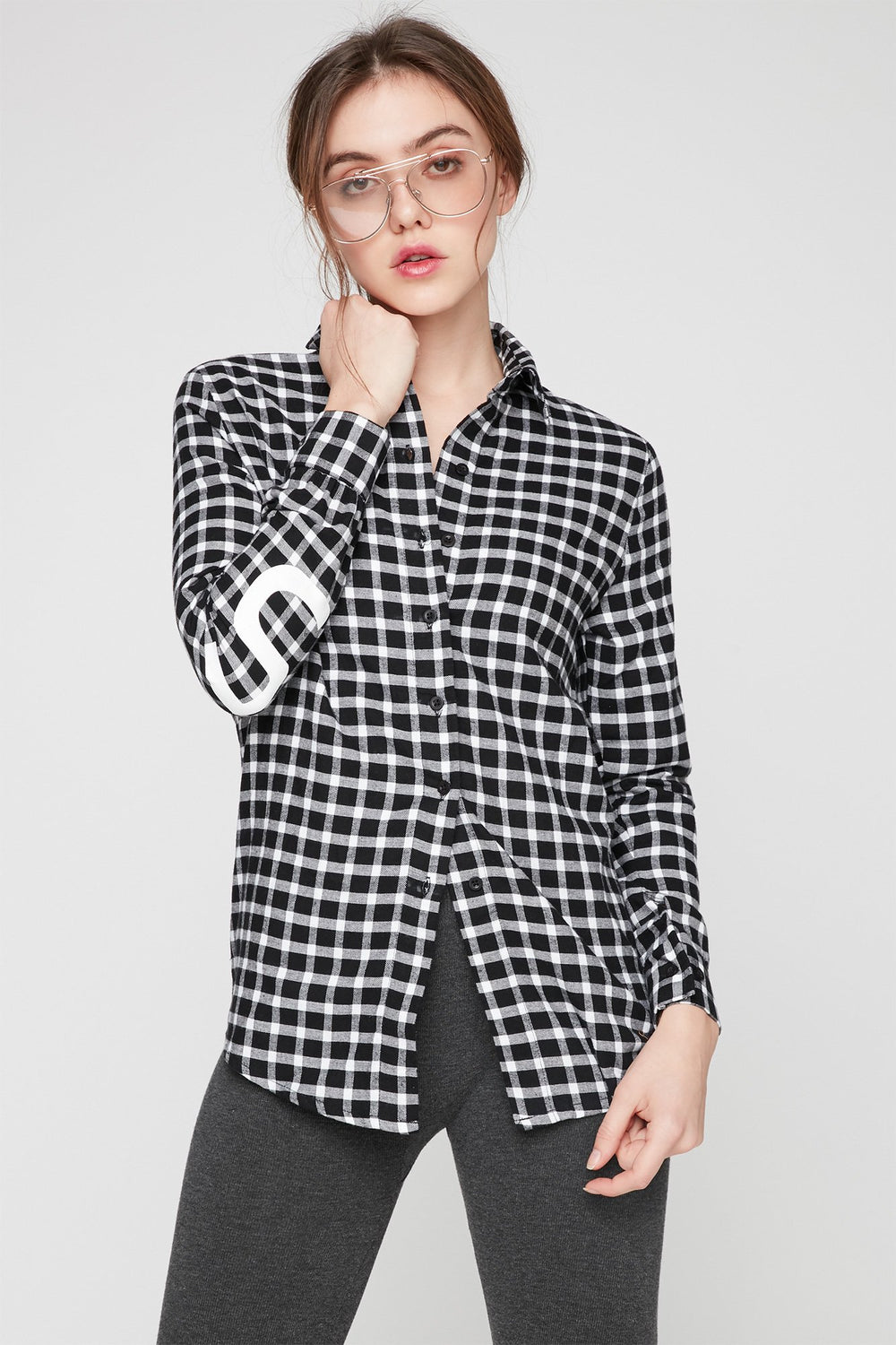 Women Chemisier boutonné à carreaux Blanc