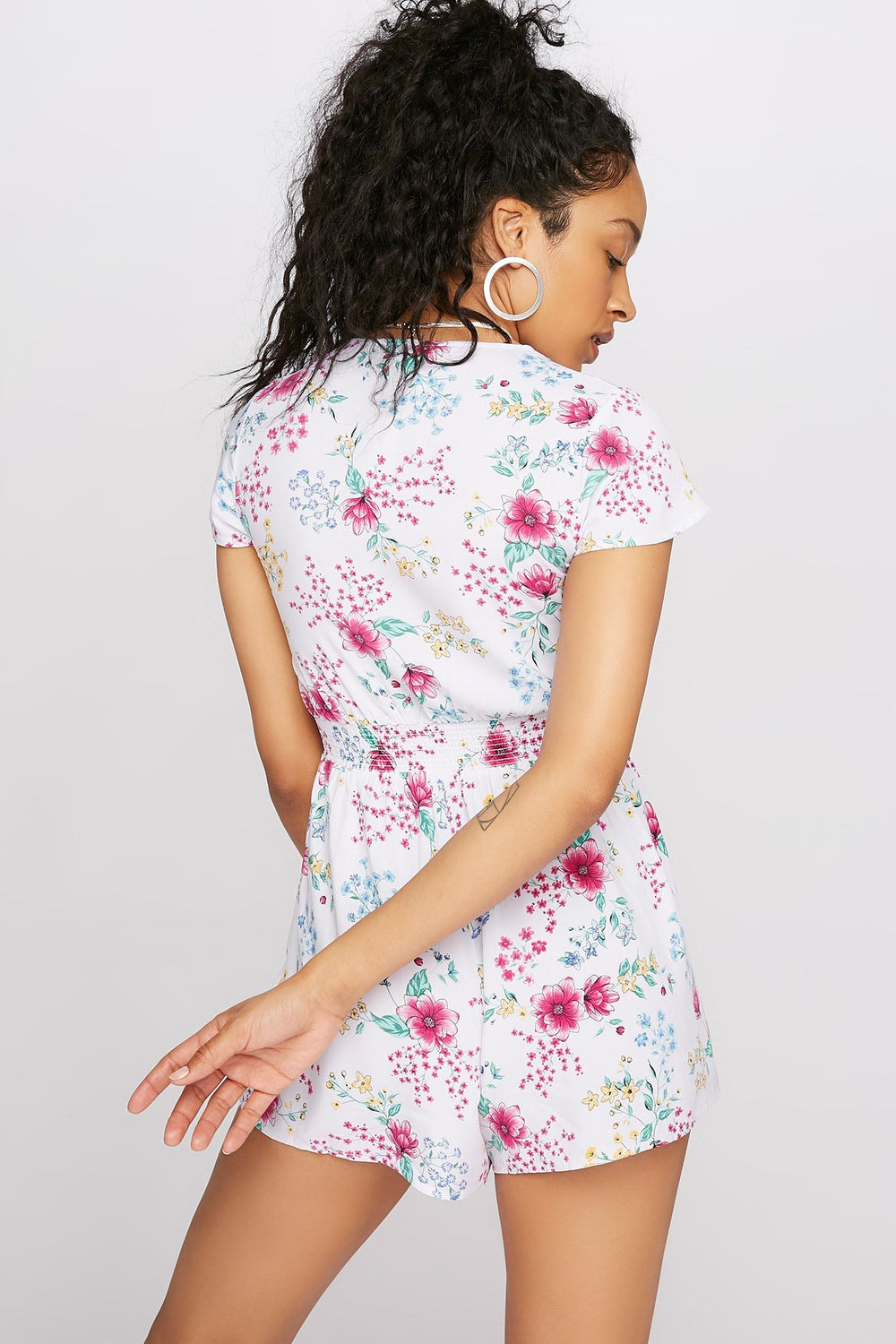Women Combi-short fleuri noué devant Blanc