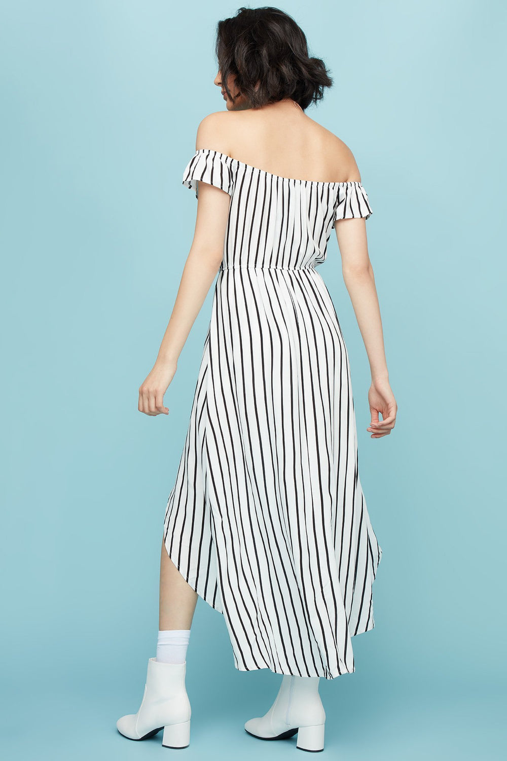 Women Combi-short rayé à épaules dénudées Blanc