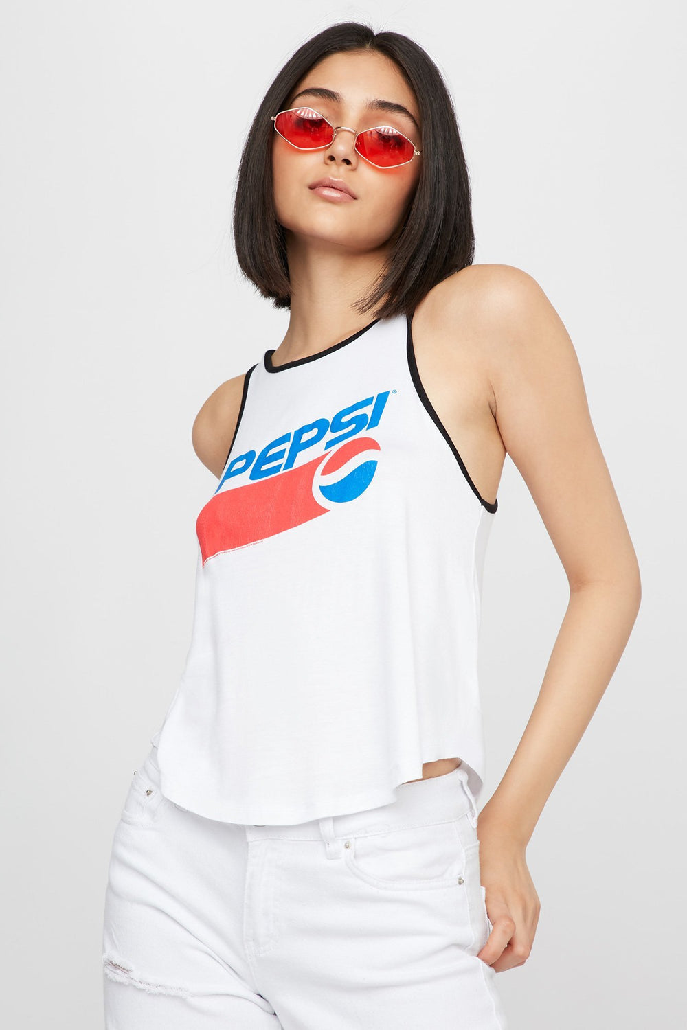 Women Débardeur à liséré contrastant et imprimé Pepsi Blanc