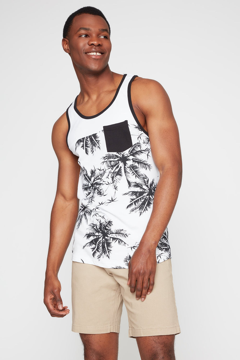 Men Débardeur avec poche à motif de palmiers Blanc