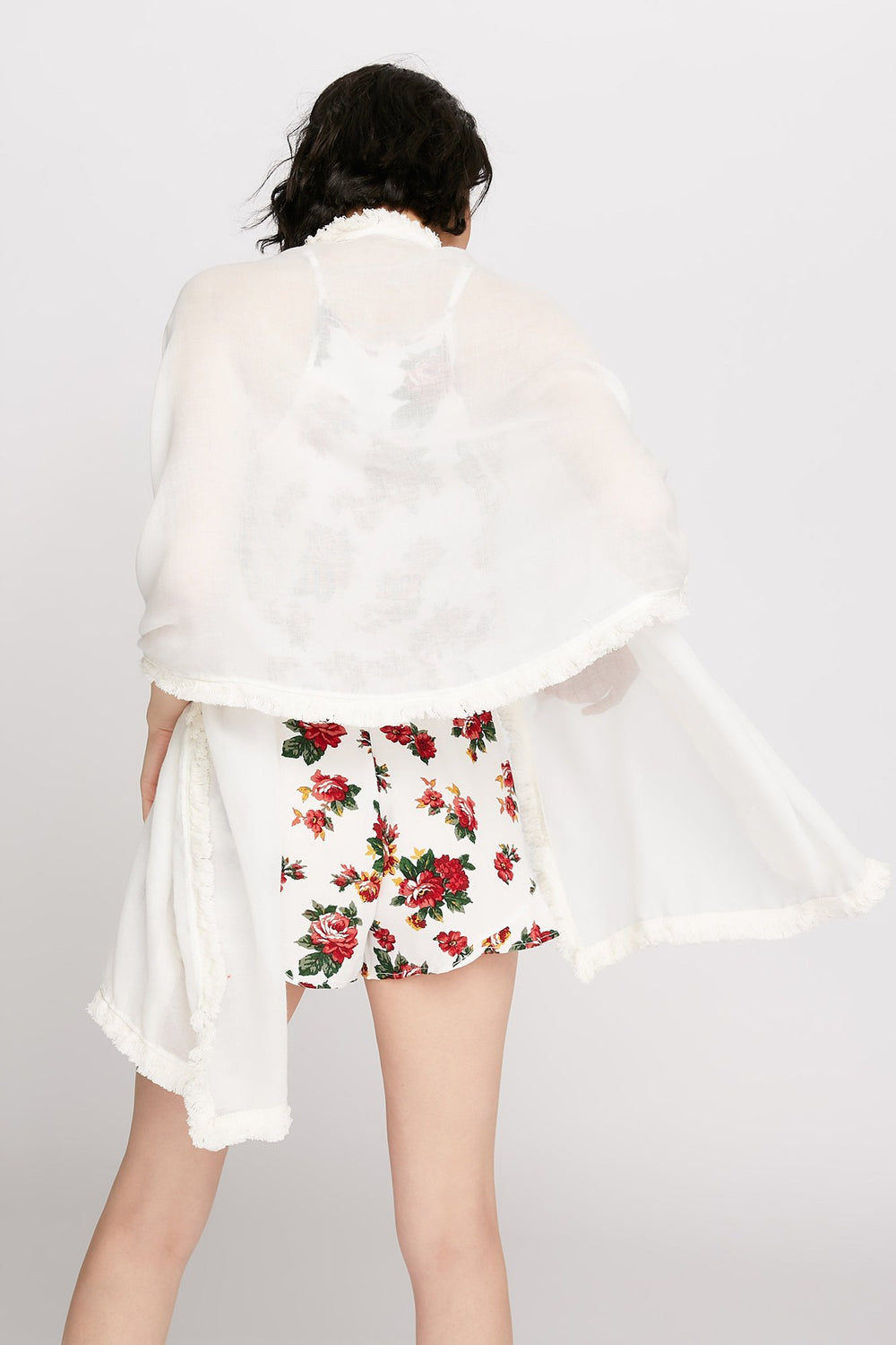 Women Écharpe en tricot avec franges Blanc