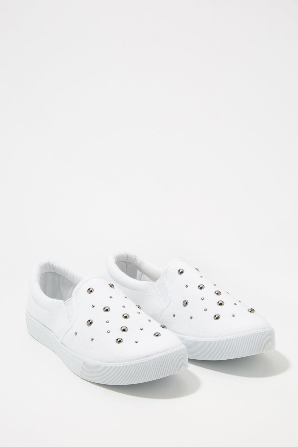 Women Espadrilles en toile à enfiler cloutées Blanc