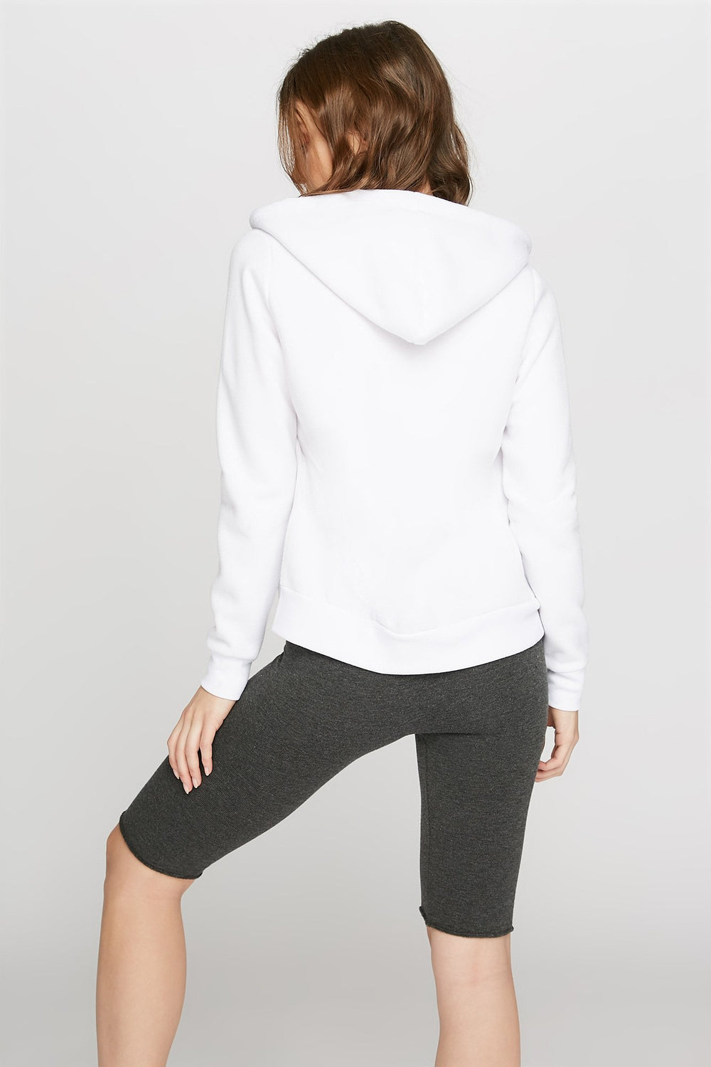 Women Haut de base à capuchon avec taille coulissante et fermeture à glissière Blanc