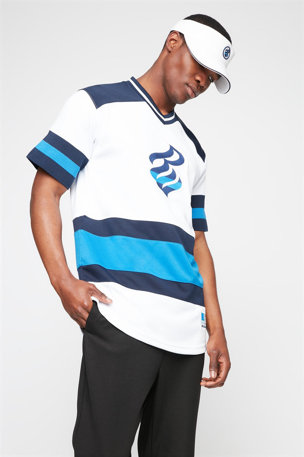 Men Jersey Rocawear à enfiler rayé de style universitaire Blanc