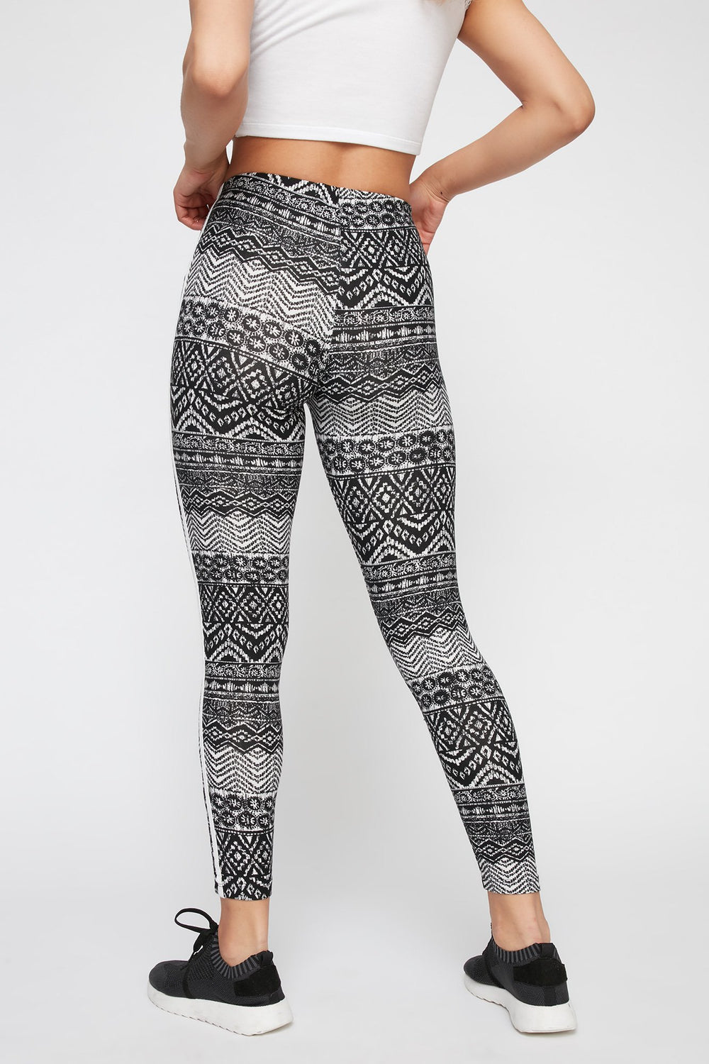 Women Legging à rayures latérales avec motif tribal Blanc
