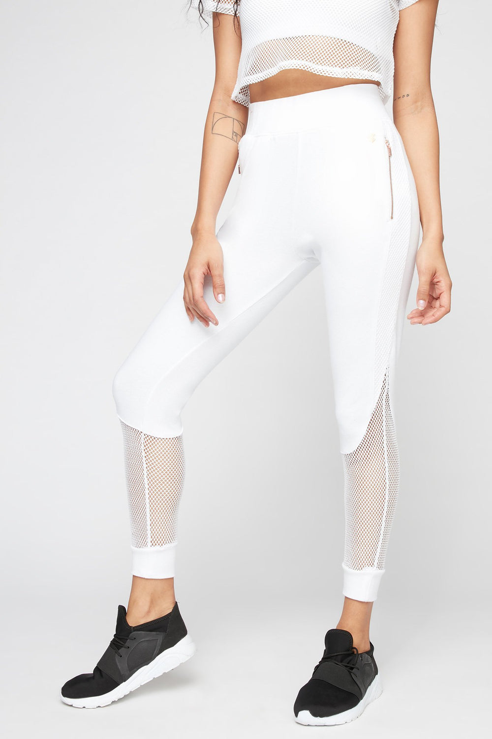 Women Legging Rocawear Active à taille haute en maille avec fermeture à glissière Blanc