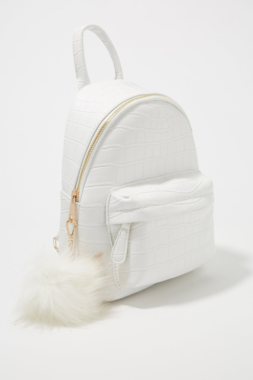 Women Minisac à dos en similipeau de crocrodile avec pompons Blanc