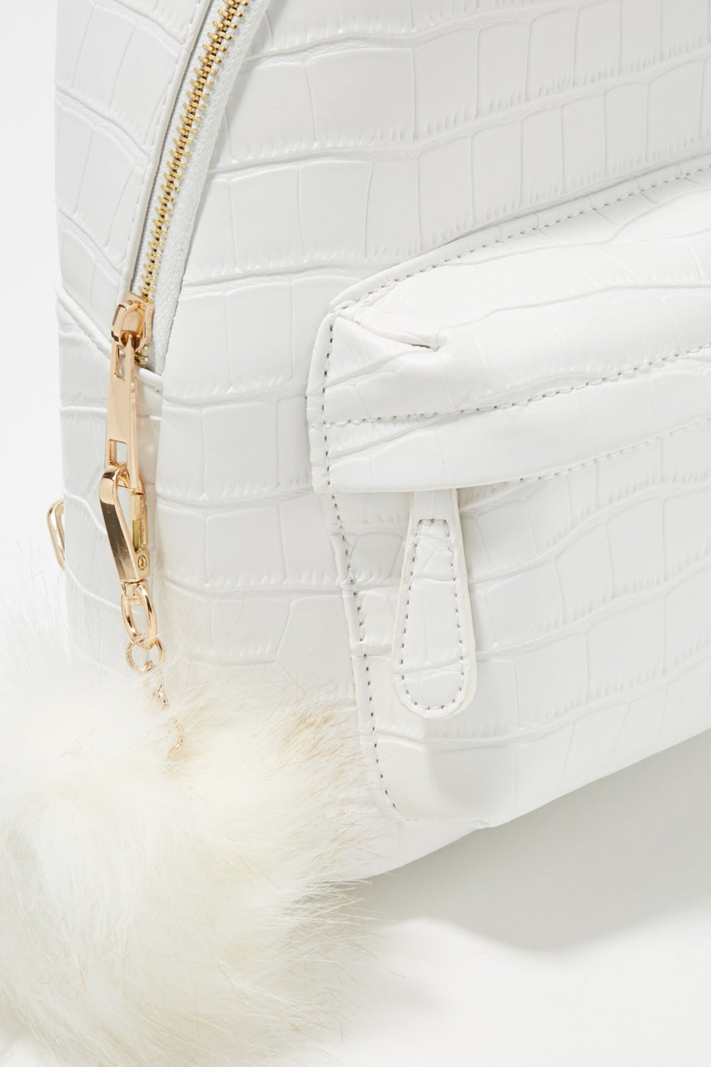Women Minisac à dos en similipeau de crocrodile avec pompons Blanc