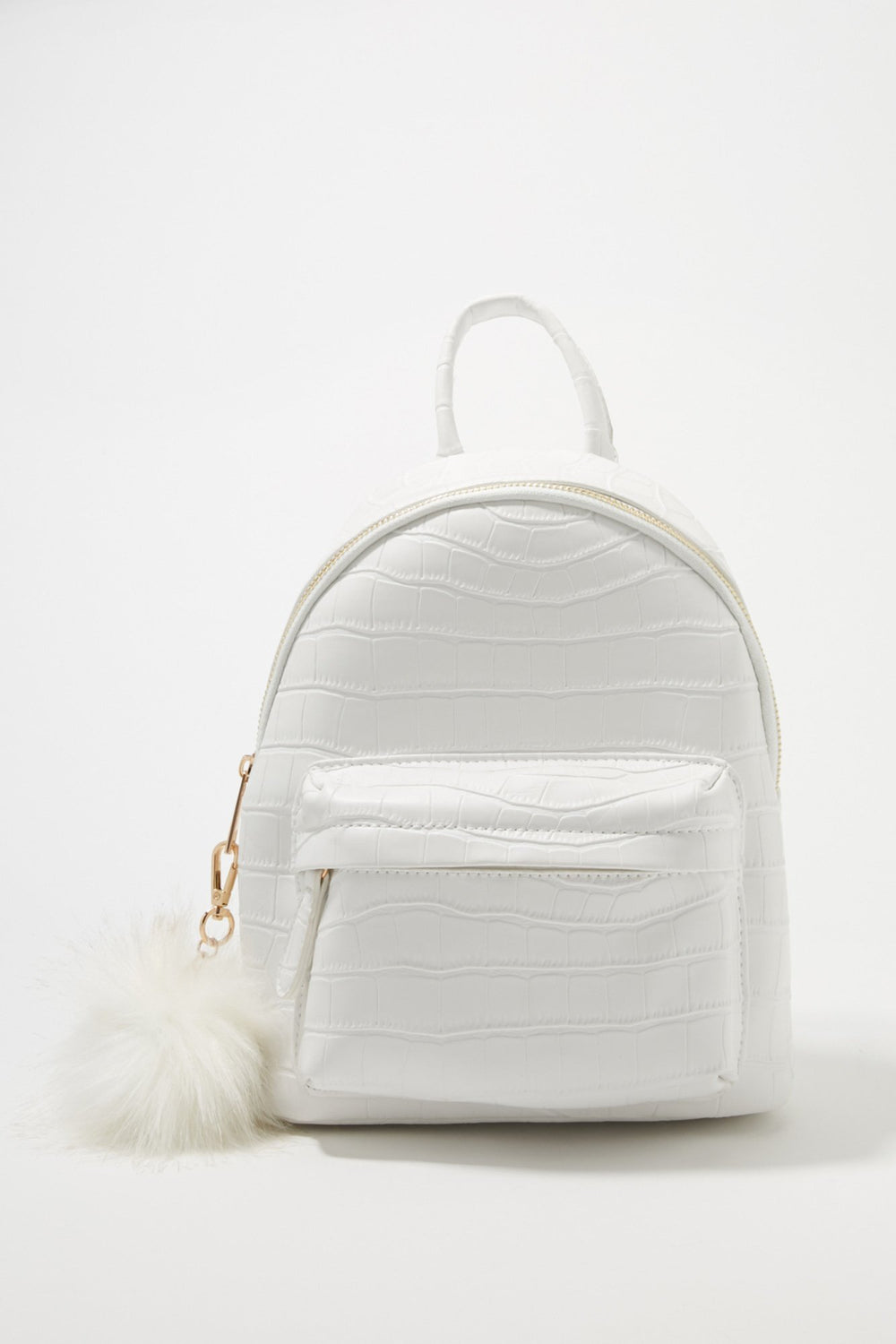 Women Minisac à dos en similipeau de crocrodile avec pompons Blanc