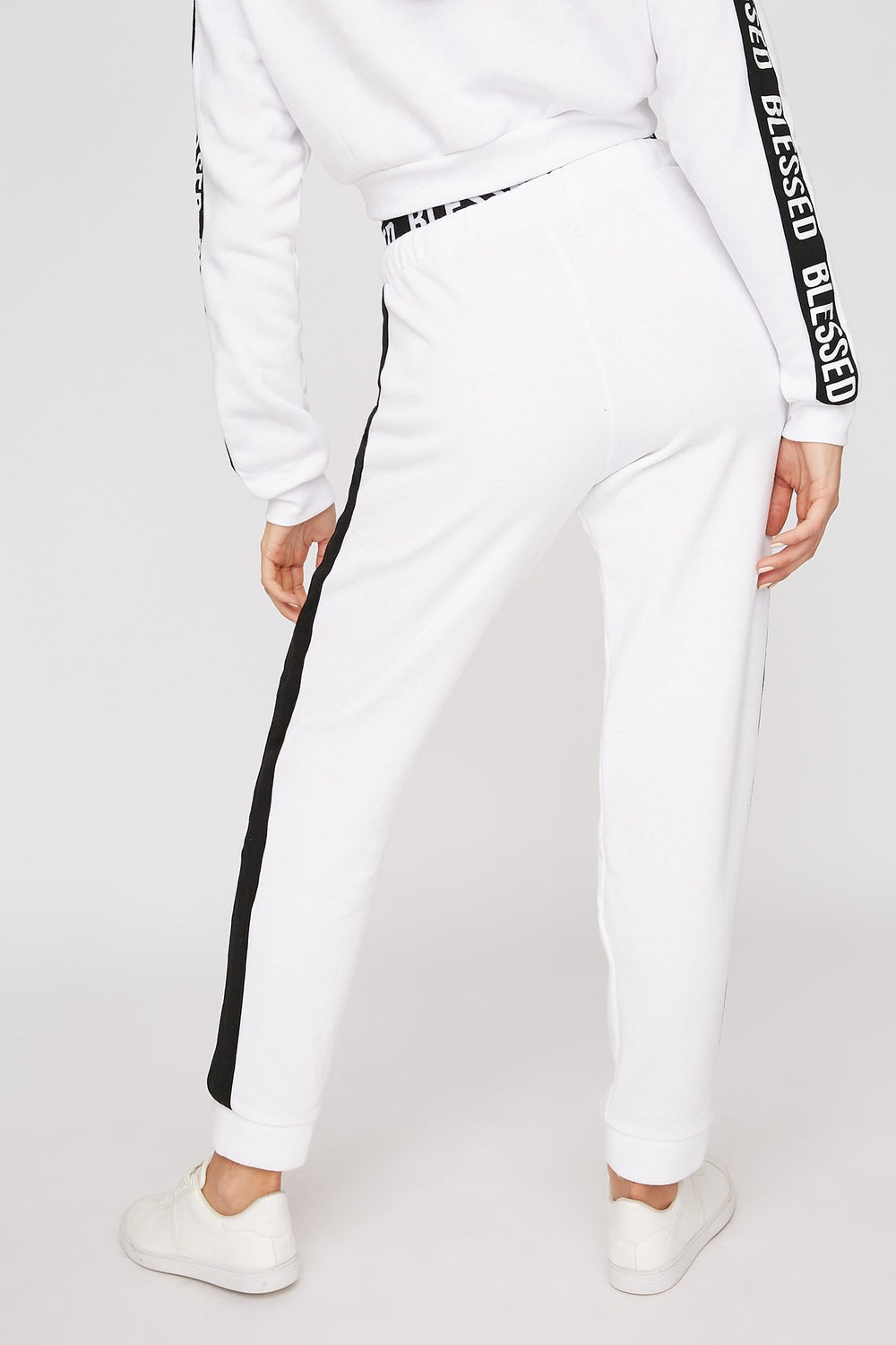 Women Pantalon de jogging avec rayures latérales à bande de taille imprimée et taille coulissante Blanc