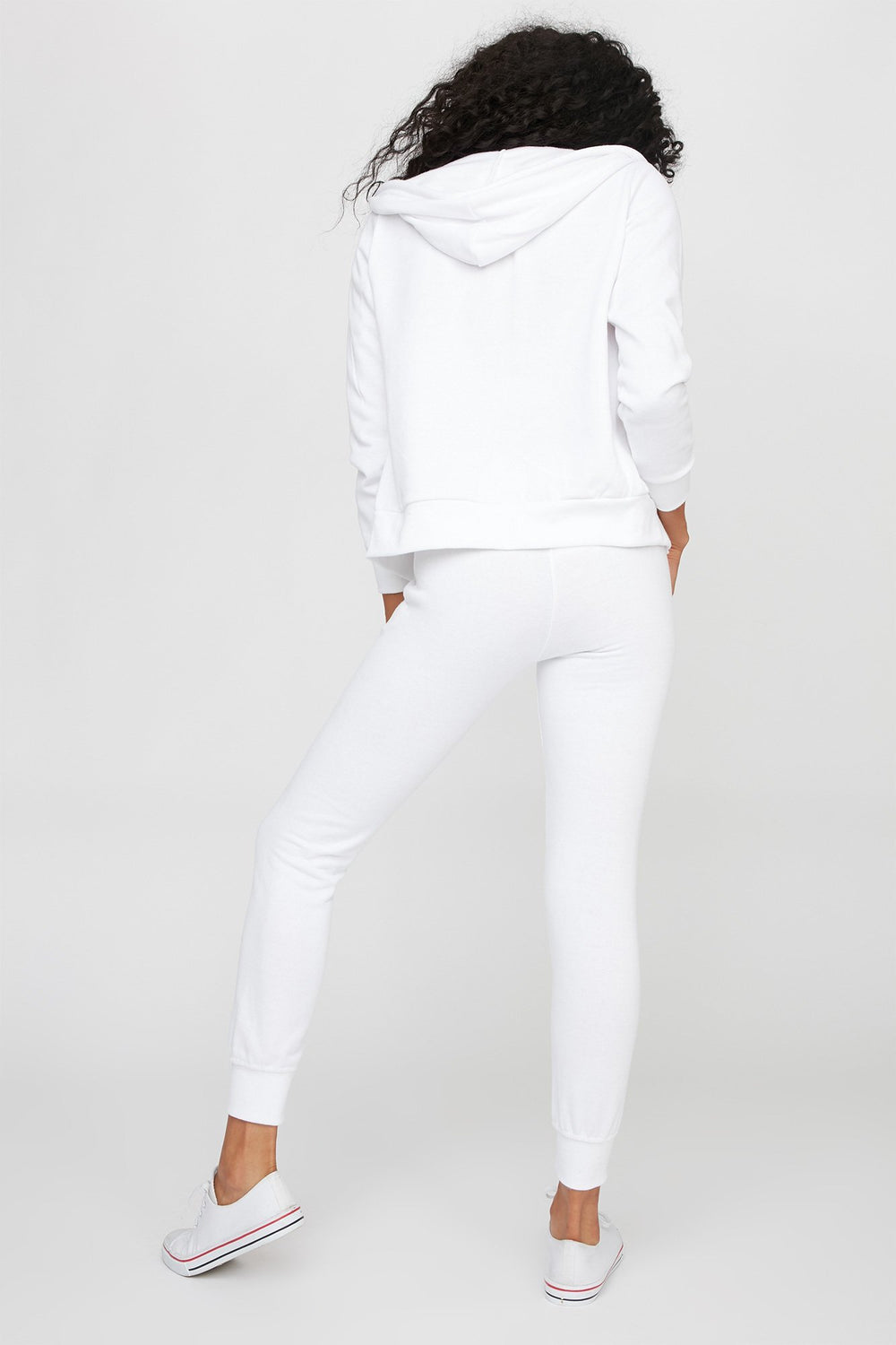 Women Pantalon de jogging en molleton avec taille coulissante Blanc