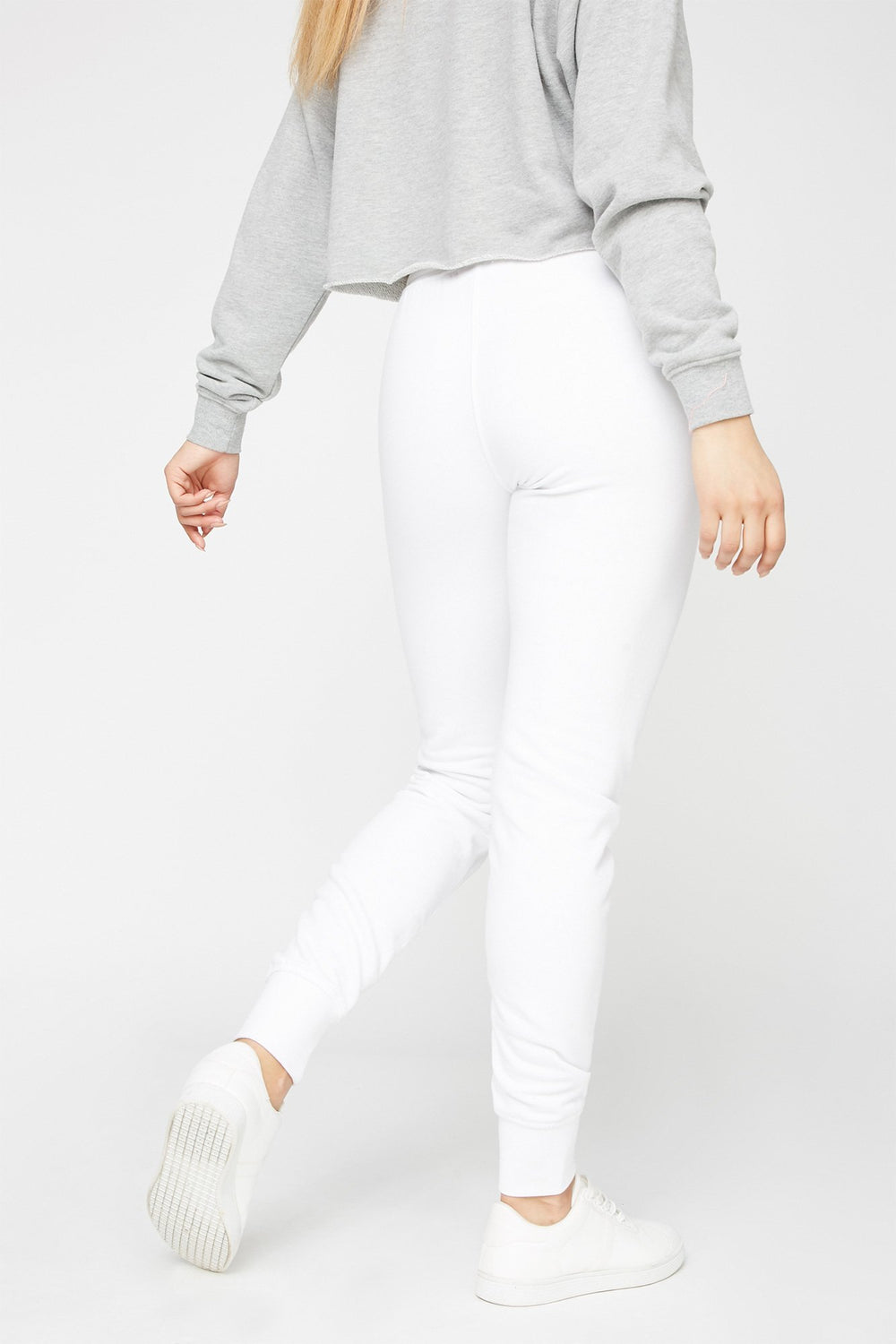 Women Pantalon de jogging étroit en molleton à taille coulissante Blanc