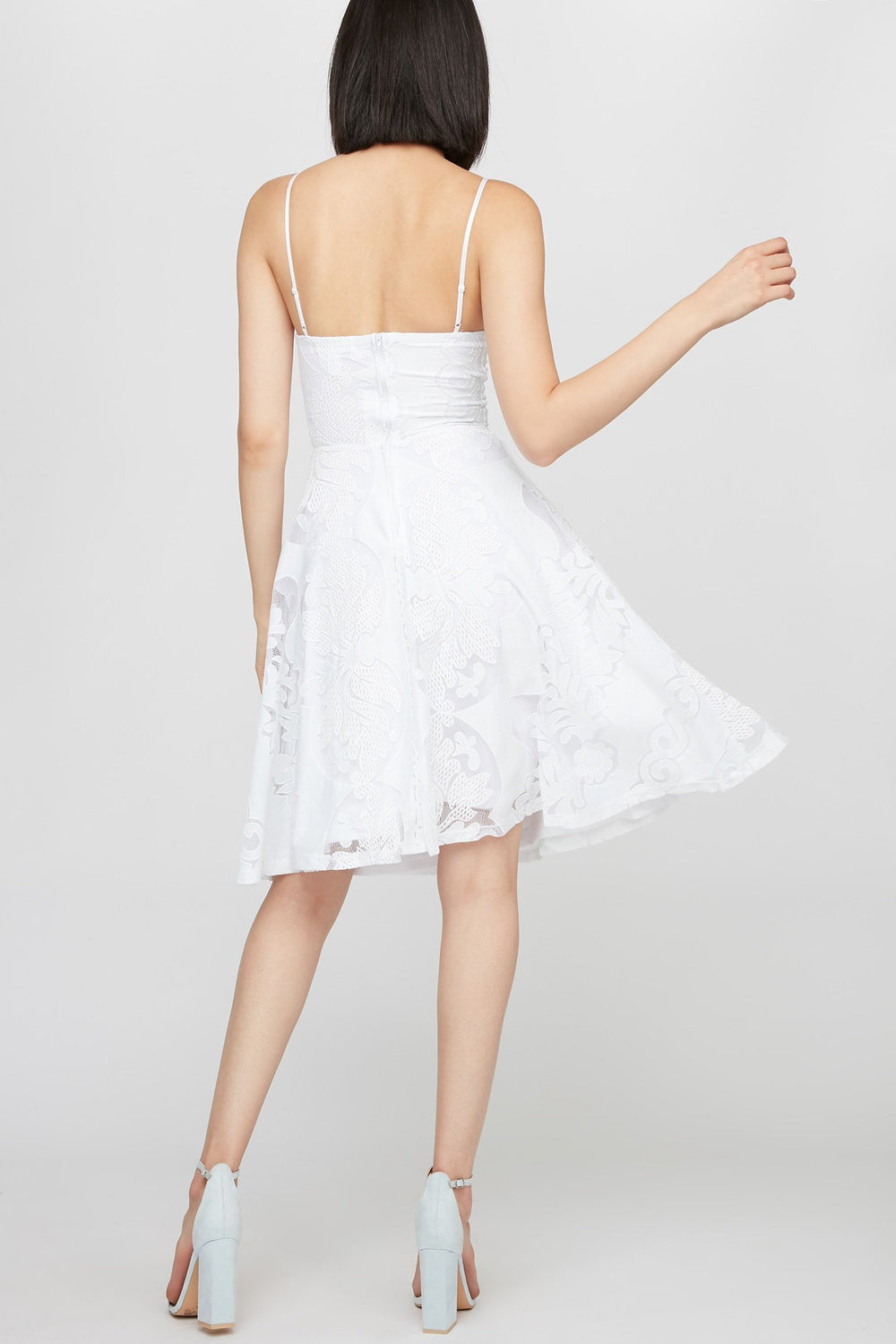 Women Robe midi ajustée et évasée en dentelle Blanc