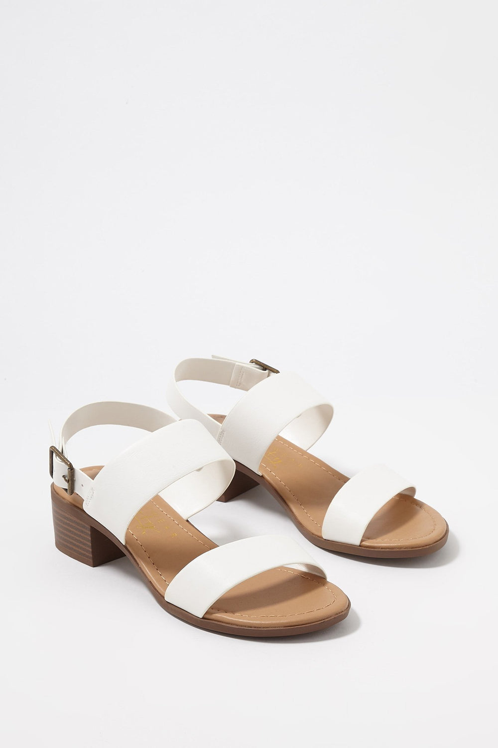 Women Sandales à talons blocs avec double bride arrière Blanc