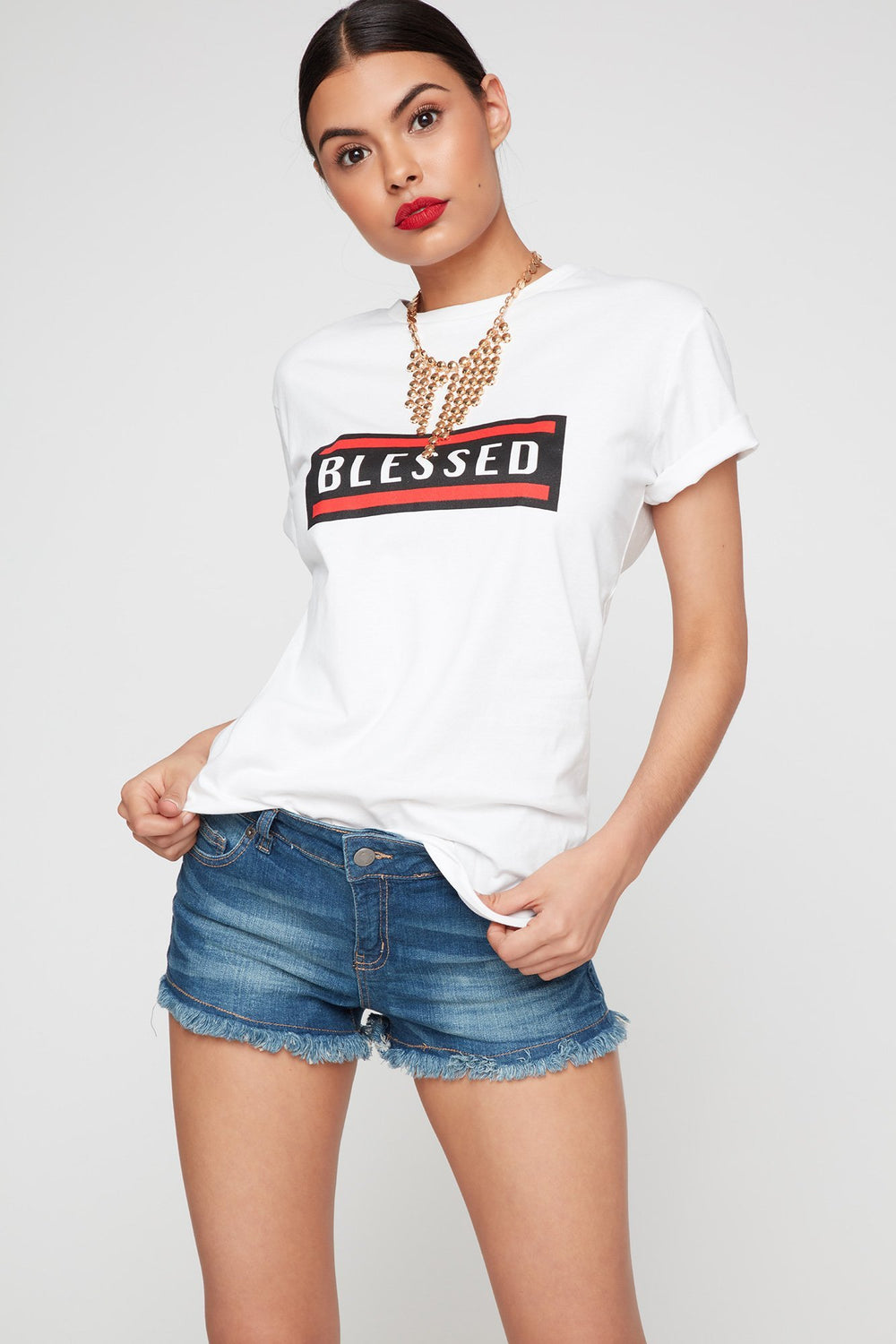 Women T-shirt à imprimé Blessed Blanc