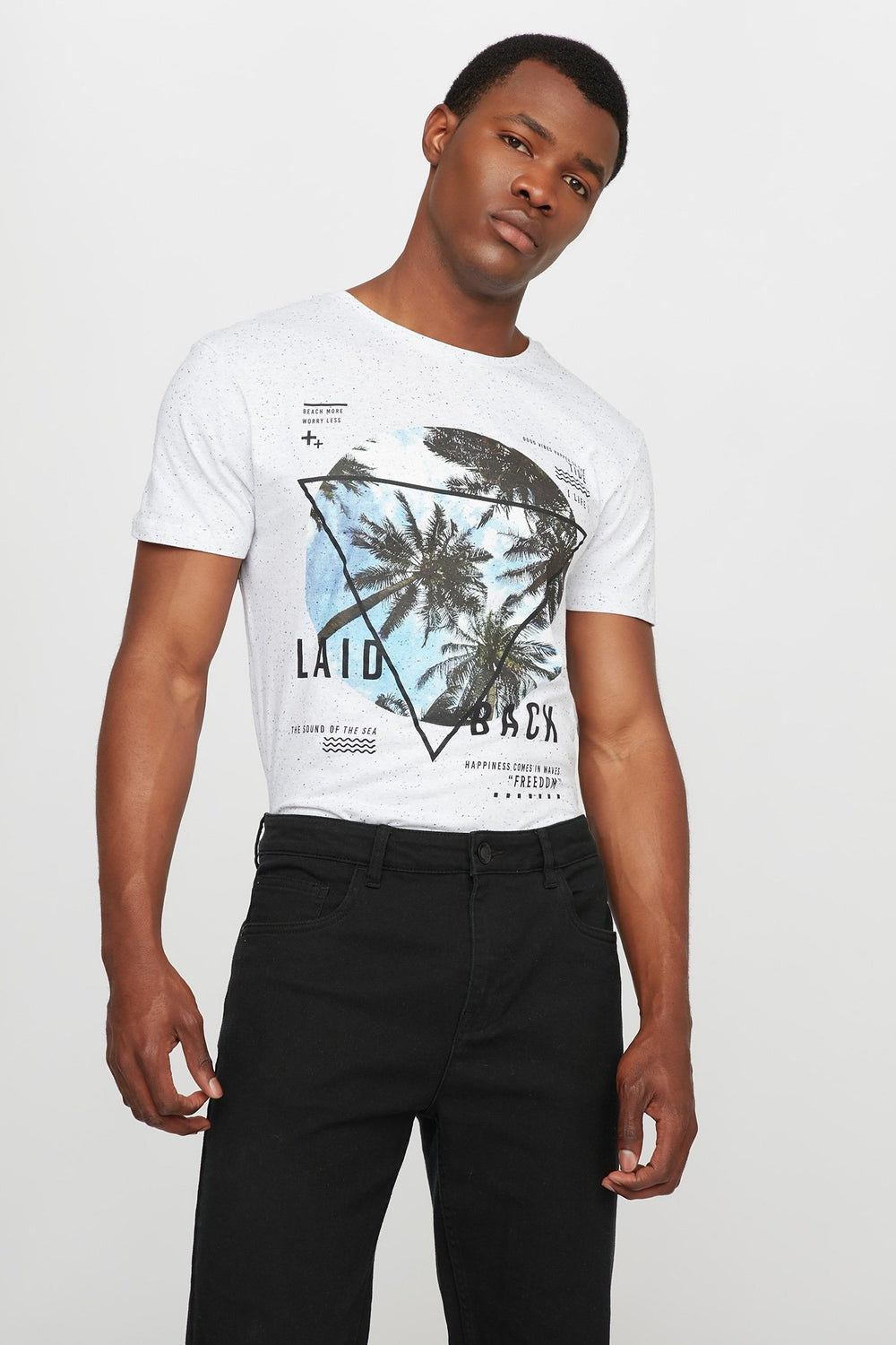 Men T-shirt à imprimé Palmier décontracté Blanc