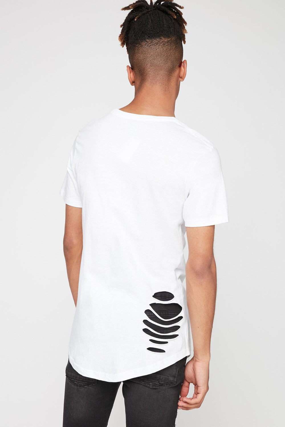 Men T-shirt d'aspect usé à encolure dégagée Blanc