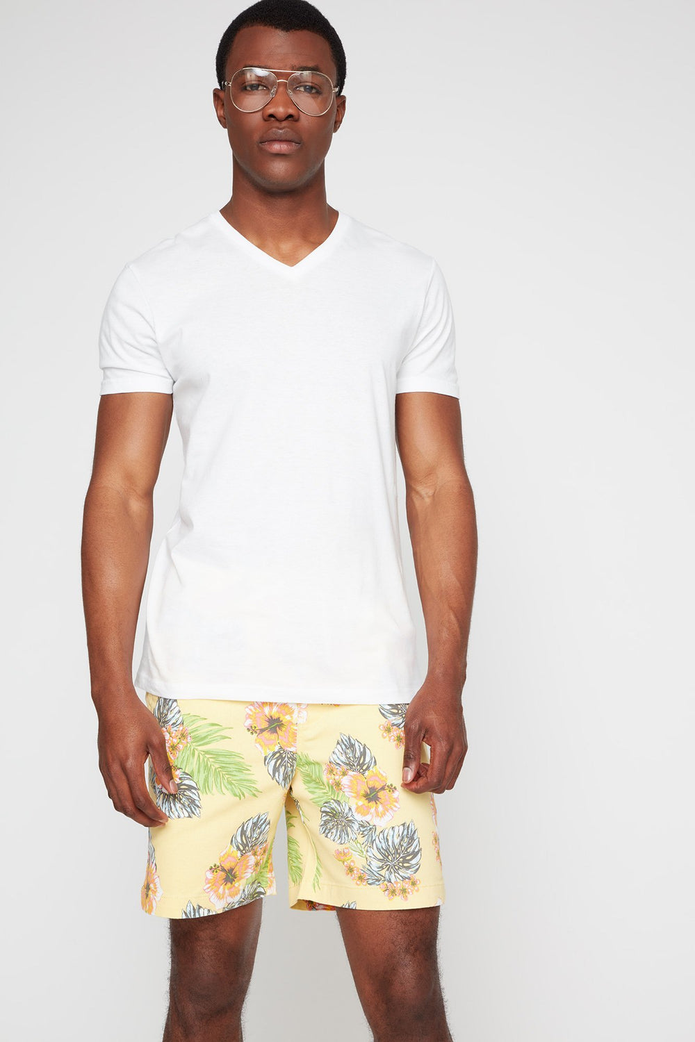 Men T-shirt de base à encolulre en V Blanc