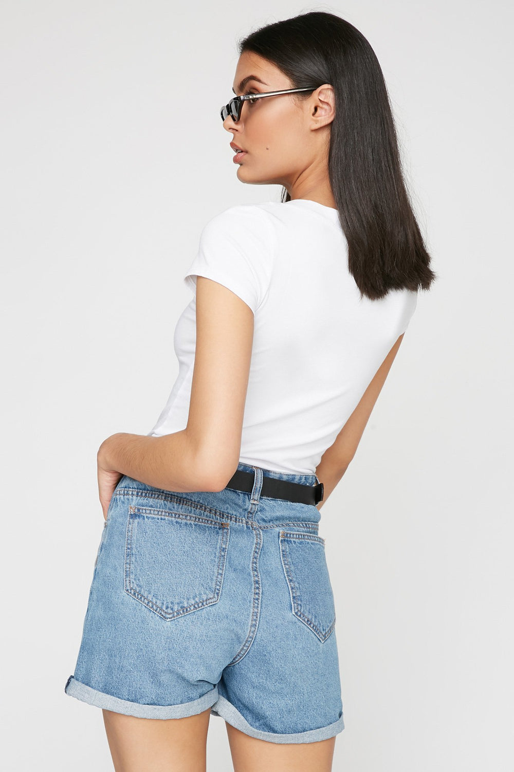 Women T-shirt de base à encolure en V Blanc
