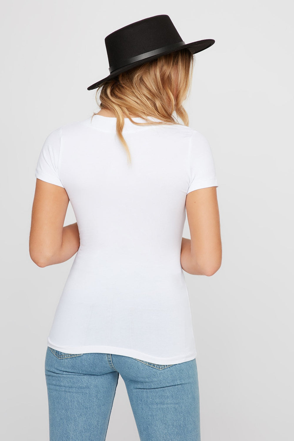 Women T-shirt de base doux à encolure en V Blanc