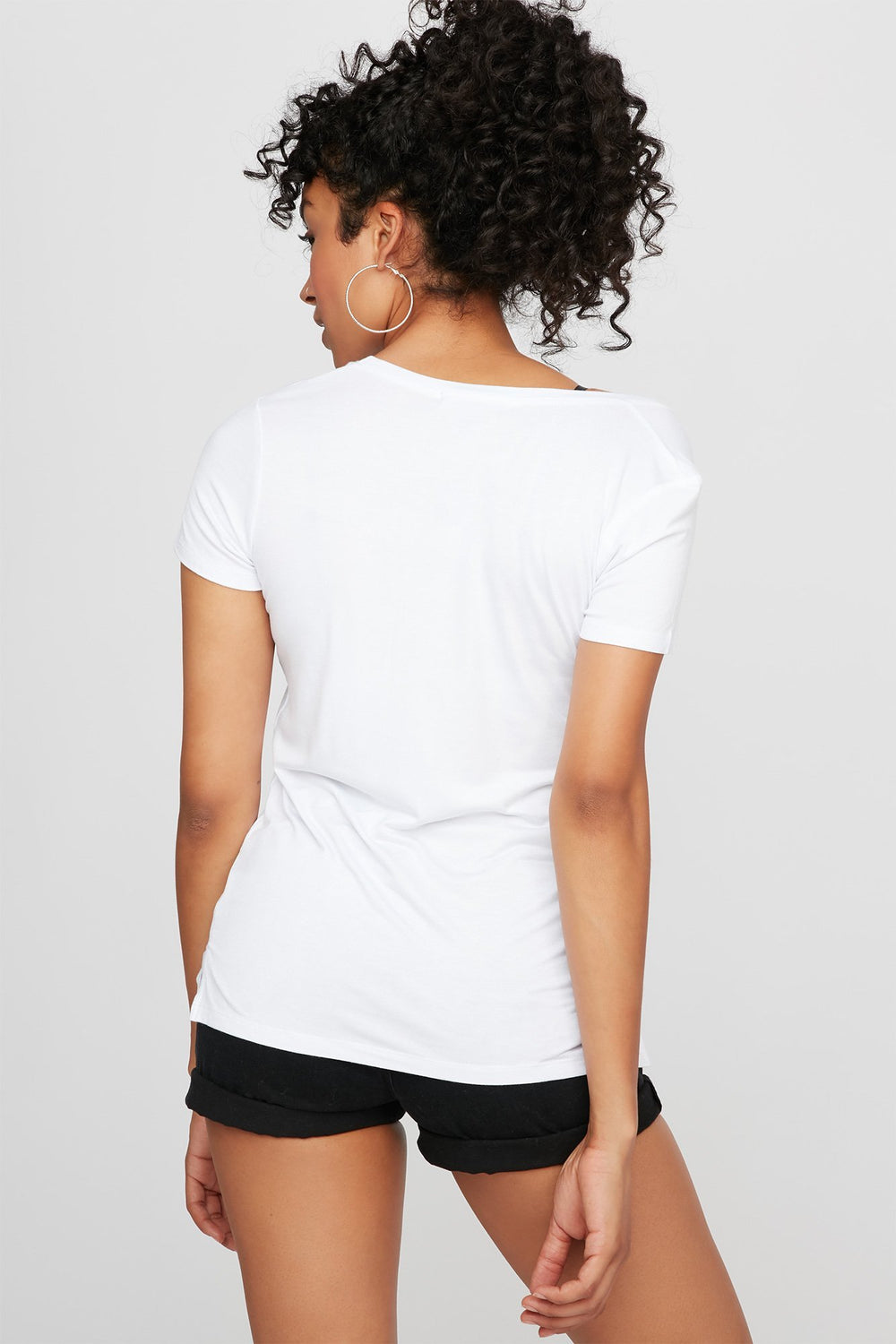 Women T-shirt léger coloré avec poche et encolure arrondie Blanc